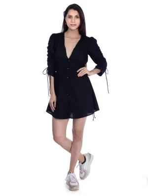 Deep V-Neck Black Mini Dress French Theory