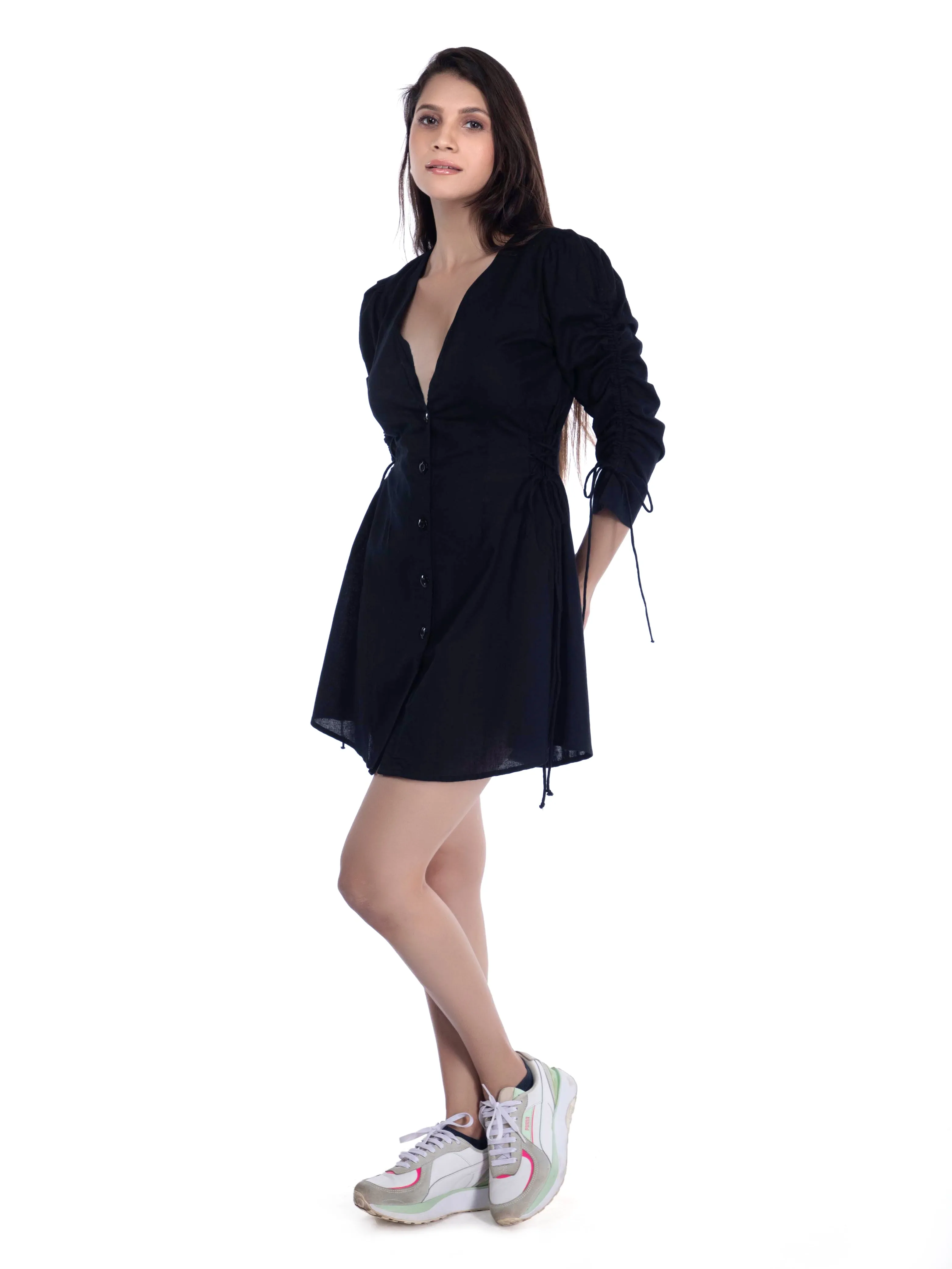 Deep V-Neck Black Mini Dress French Theory