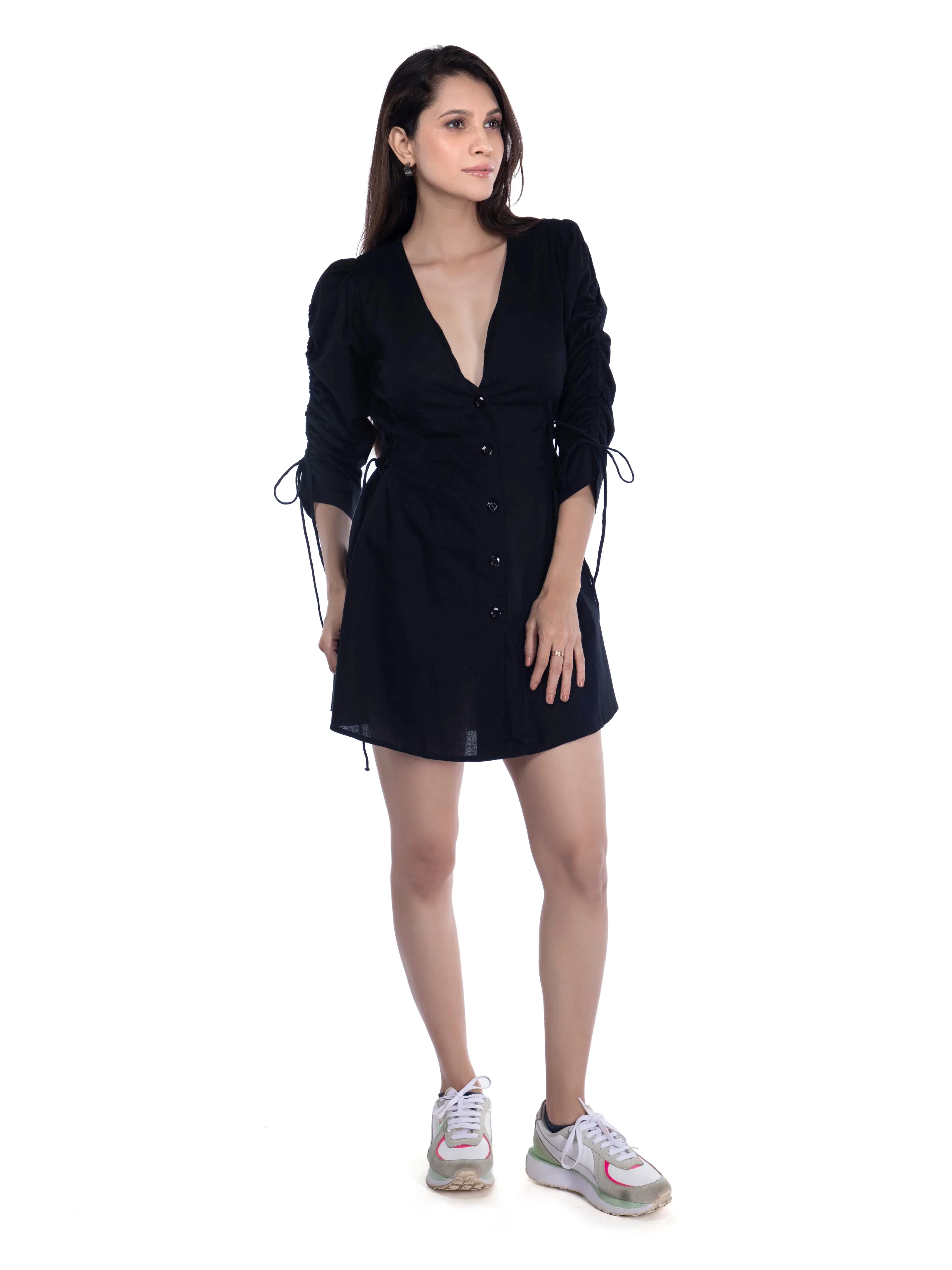 Deep V-Neck Black Mini Dress French Theory