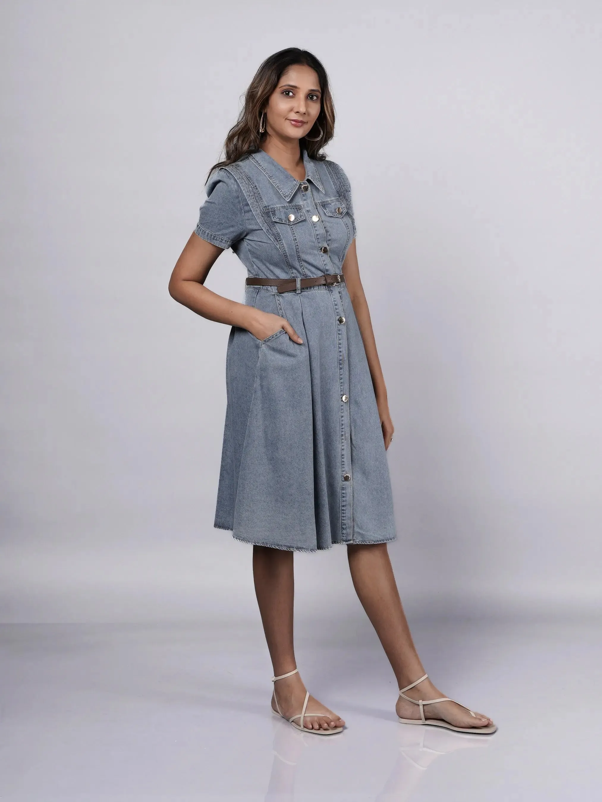Denim Dress with Aesthetic Details French Theory