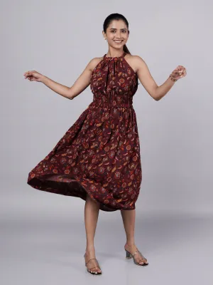 Dobby Printed Maroon A Line Dress French Theory