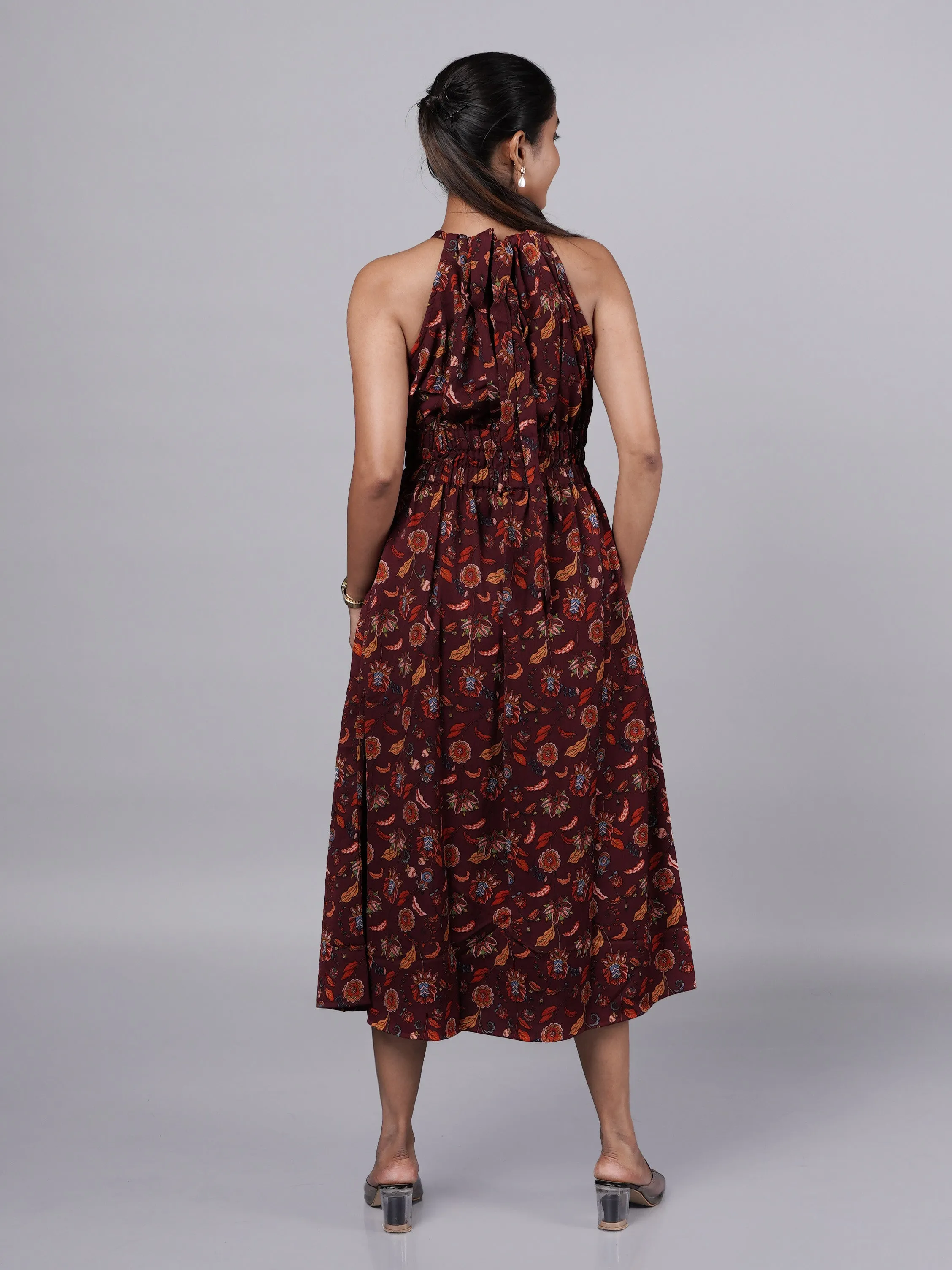 Dobby Printed Maroon A Line Dress French Theory