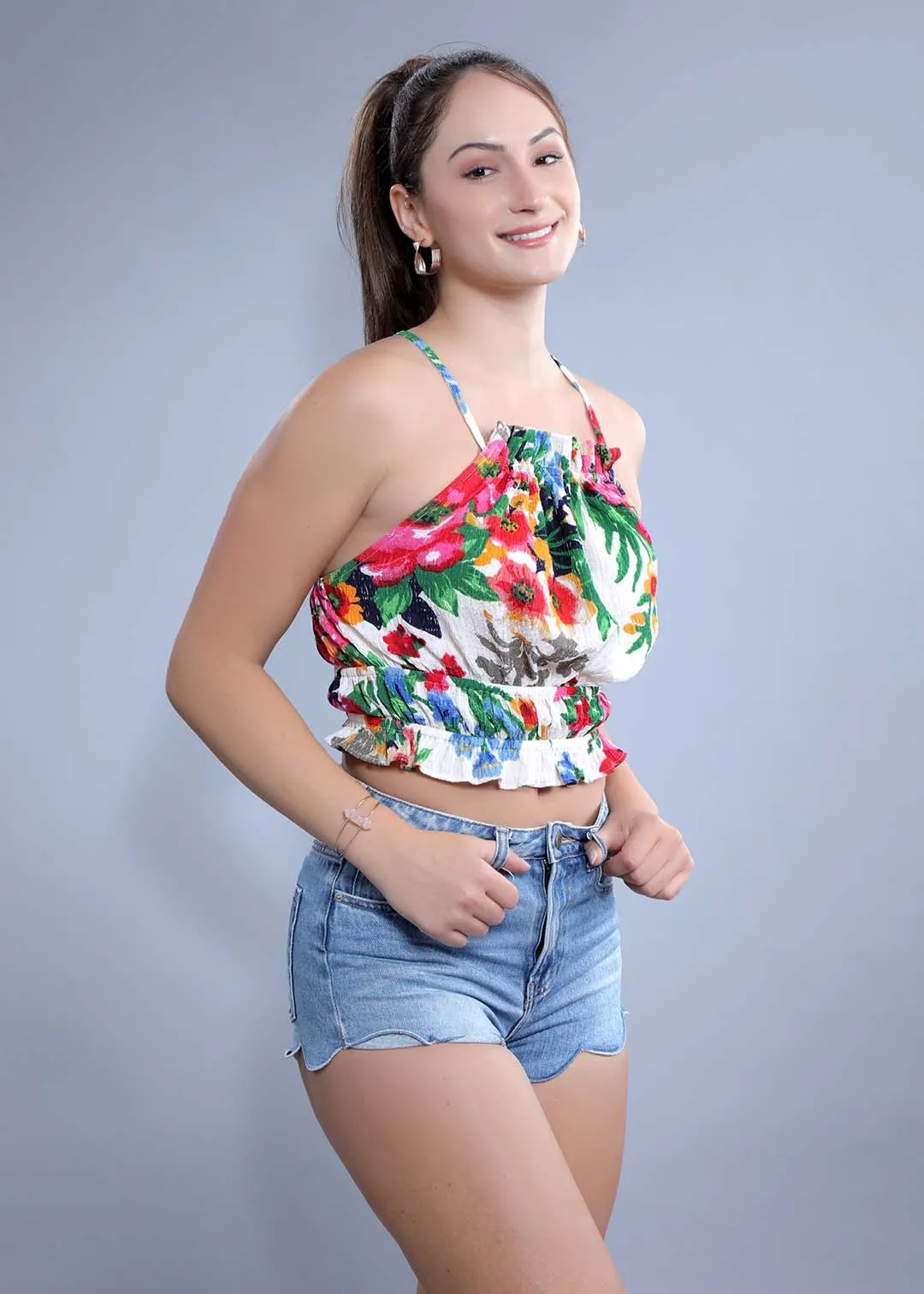 Ecru Regular Fit Halter Neck Crop Top French Theory