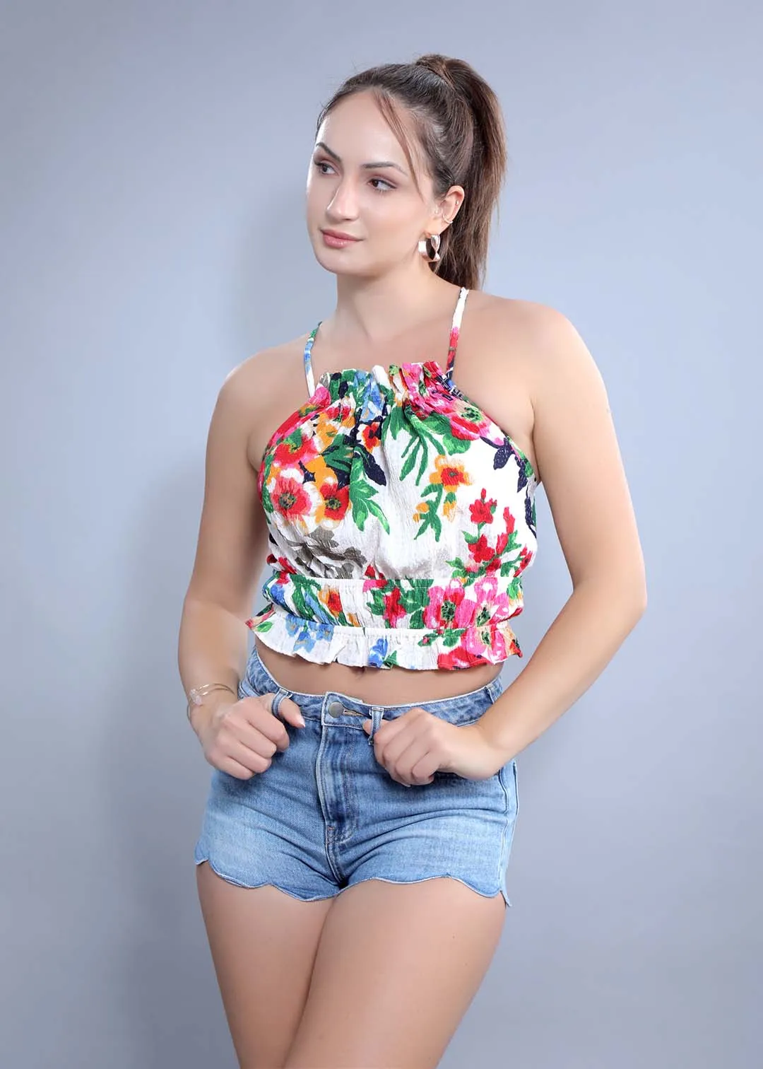 Ecru Regular Fit Halter Neck Crop Top French Theory