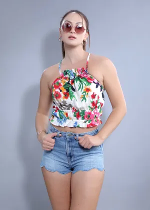 Ecru Regular Fit Halter Neck Crop Top French Theory