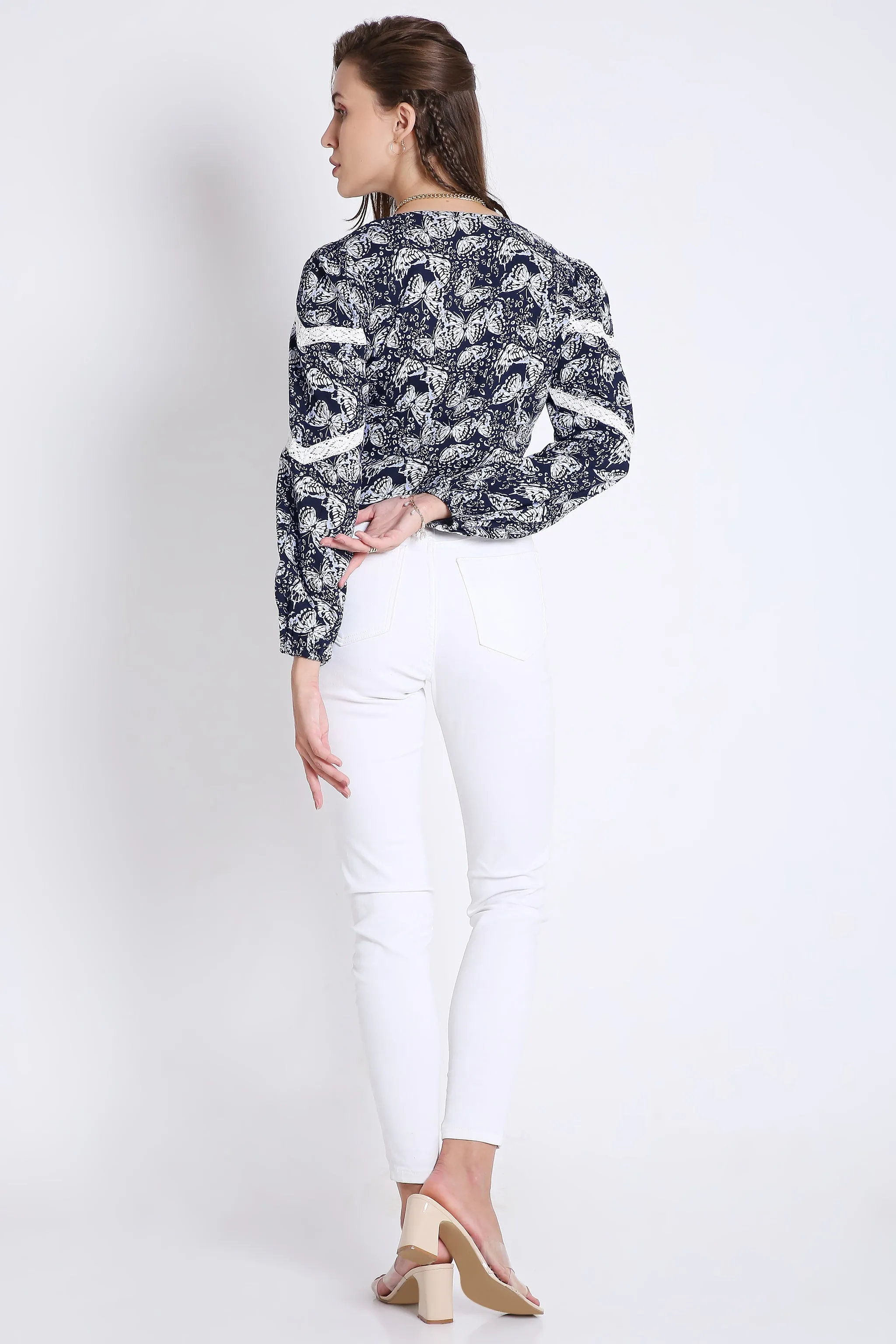 Empire Line Crop Top with Lace Details French Theory