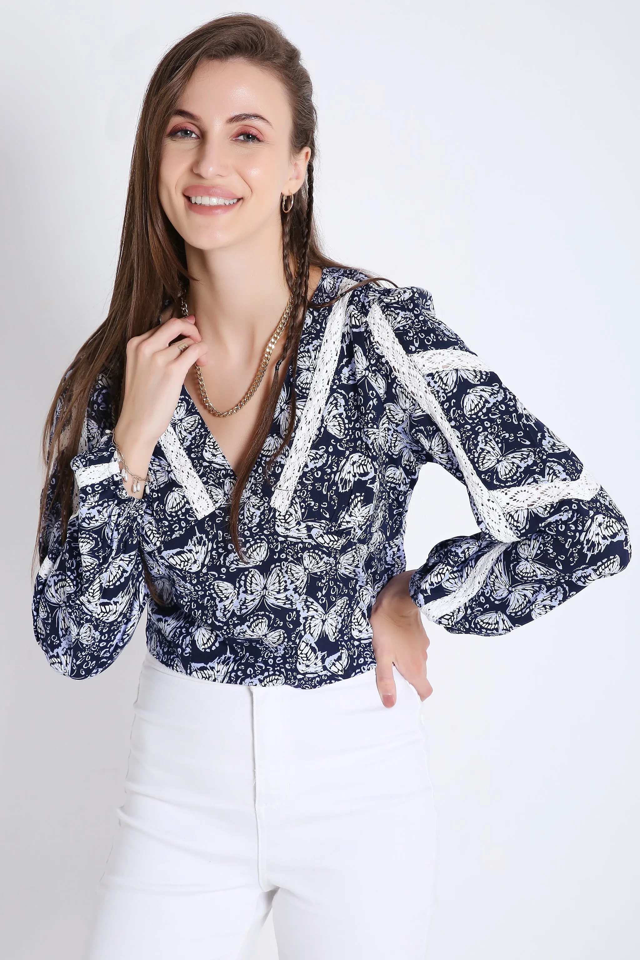Empire Line Crop Top with Lace Details French Theory