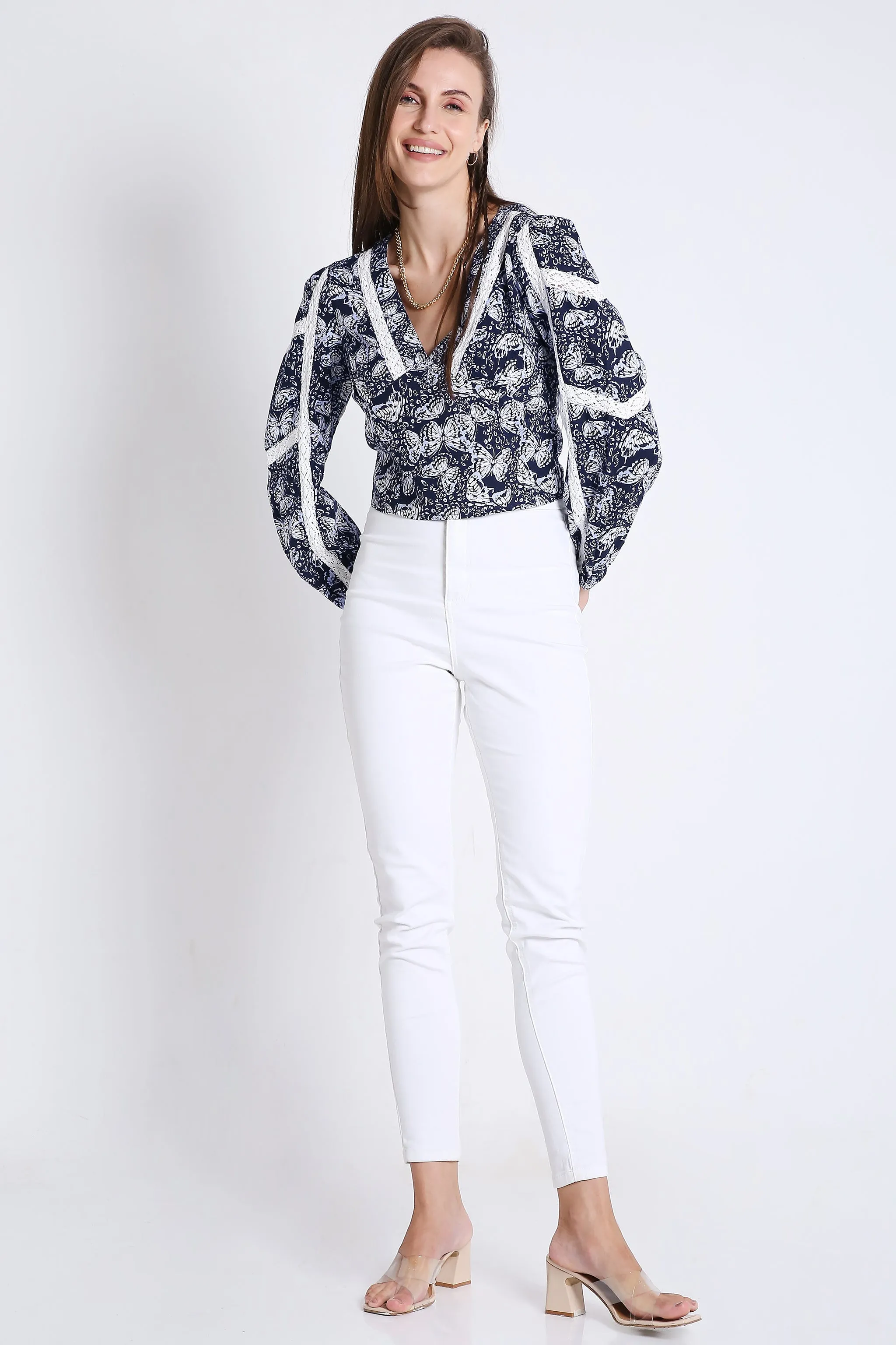 Empire Line Crop Top with Lace Details French Theory