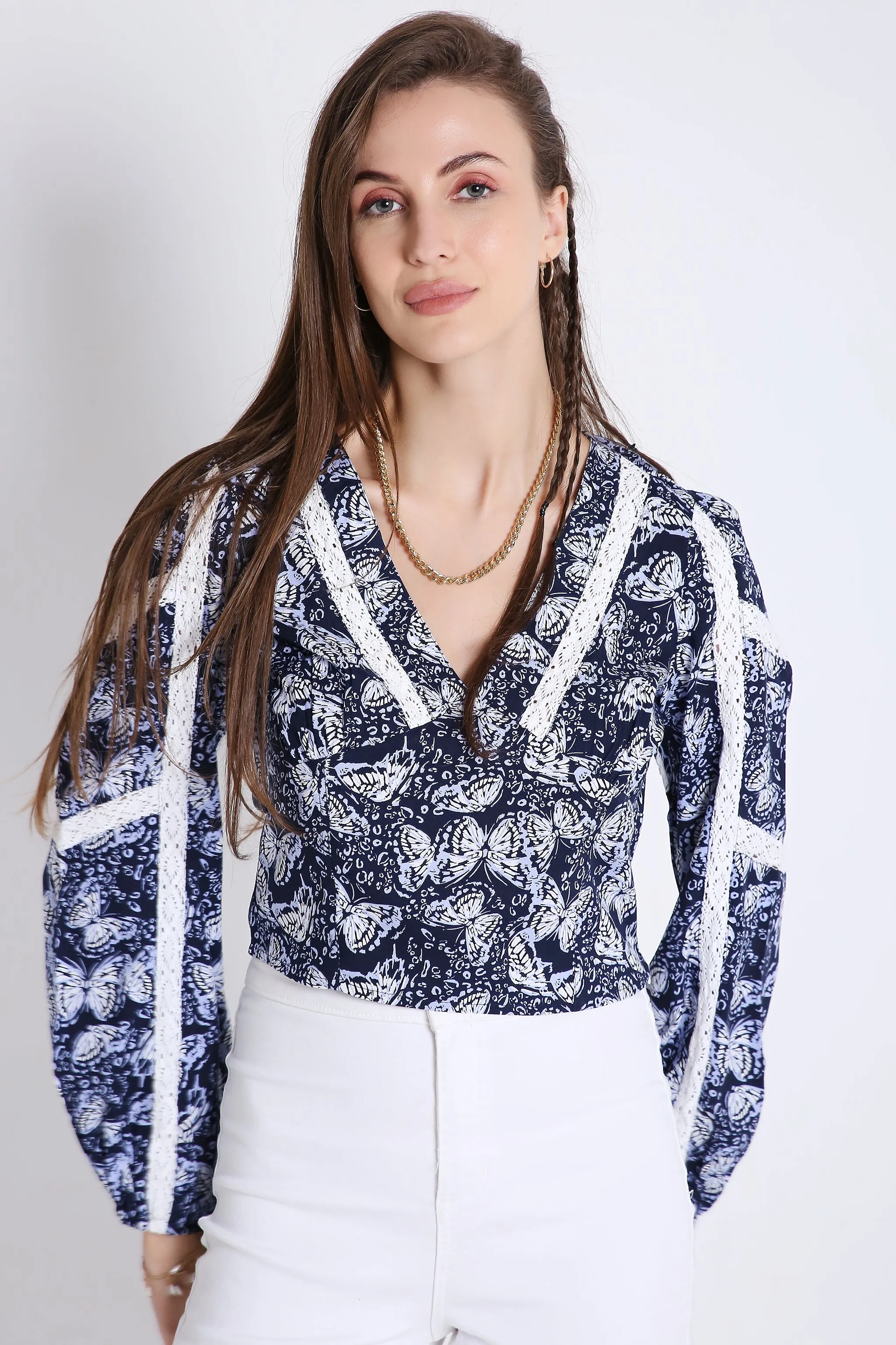 Empire Line Crop Top with Lace Details French Theory