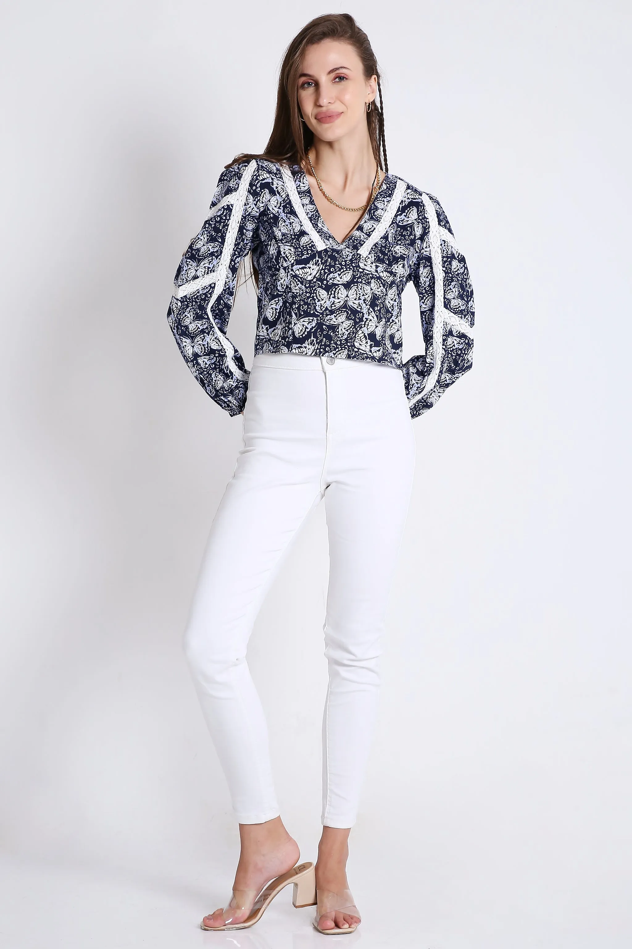 Empire Line Crop Top with Lace Details French Theory