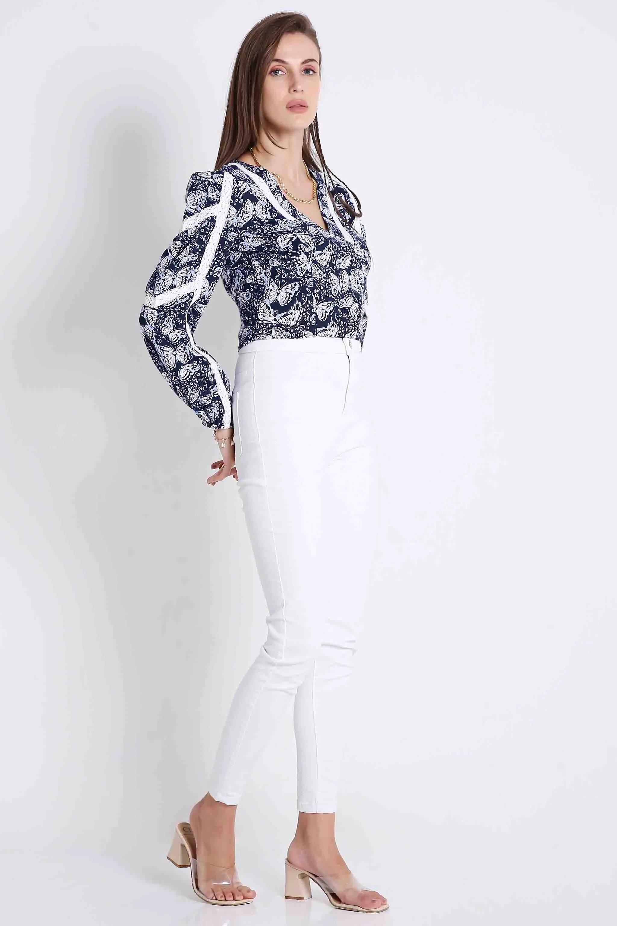 Empire Line Crop Top with Lace Details French Theory