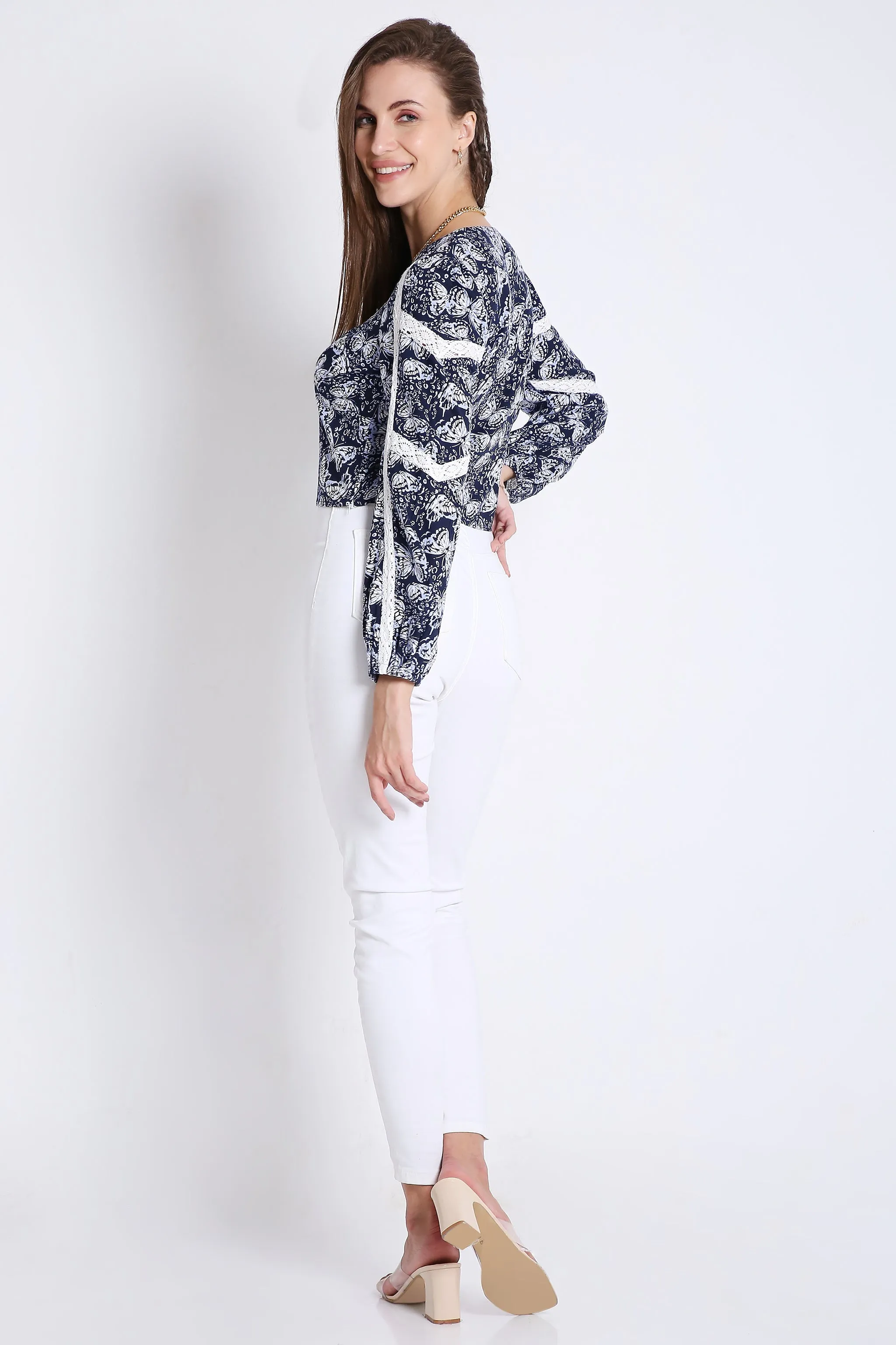 Empire Line Crop Top with Lace Details French Theory