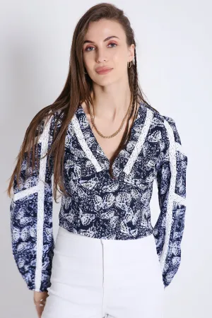 Empire Line Crop Top with Lace Details French Theory