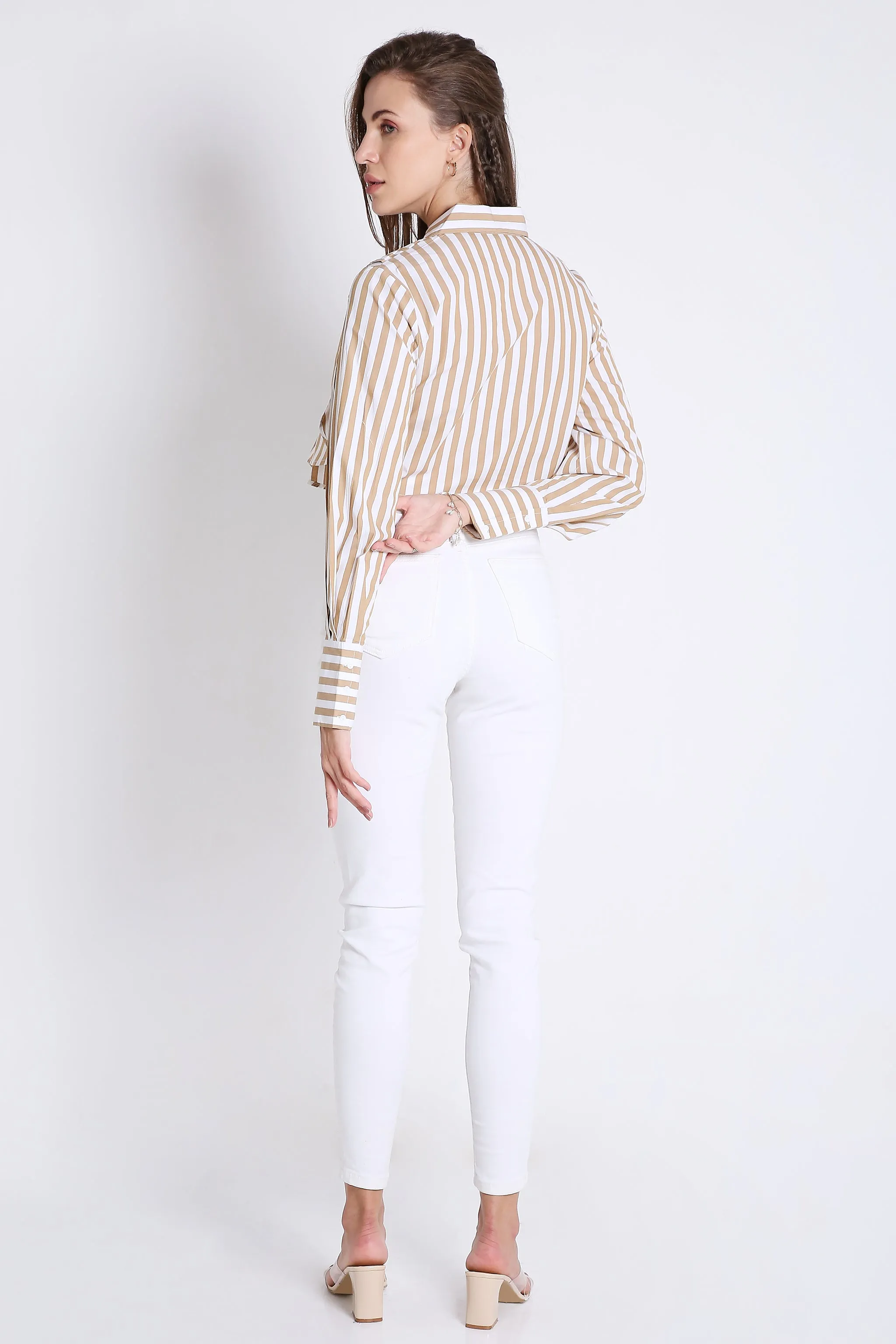 Fashion Pleated Stripes Crop Shirt French Theory