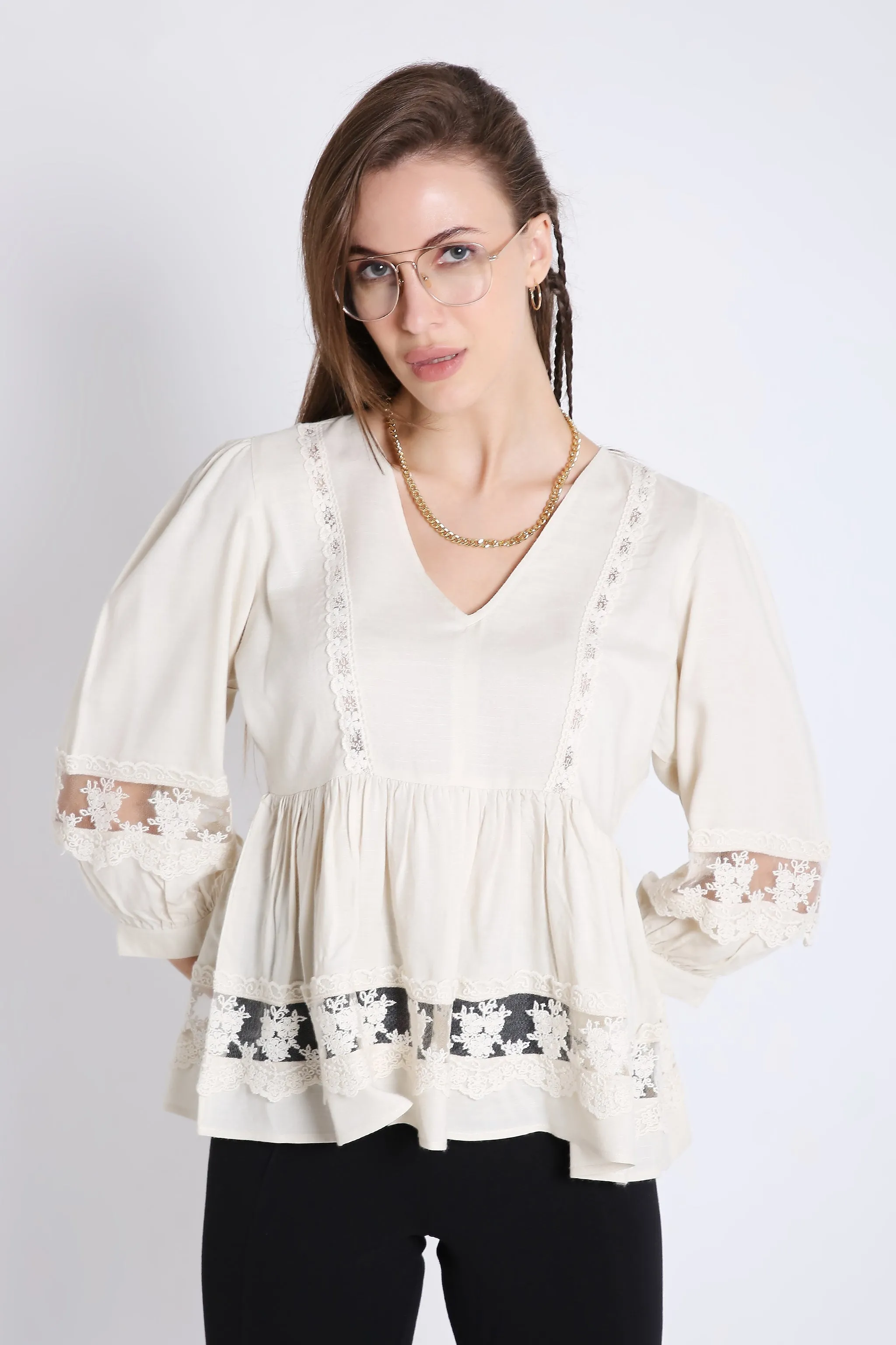 Flared Top with Lace Details French Theory
