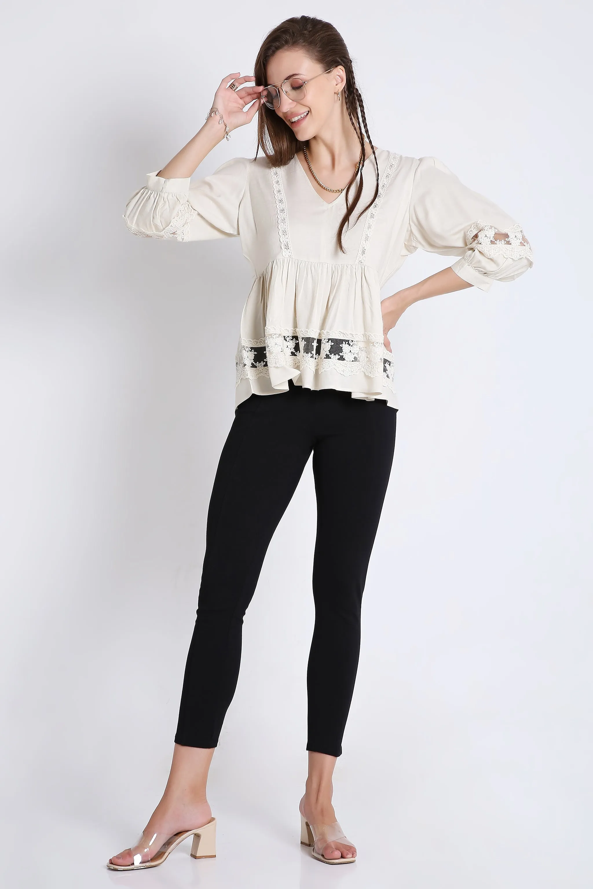 Flared Top with Lace Details French Theory