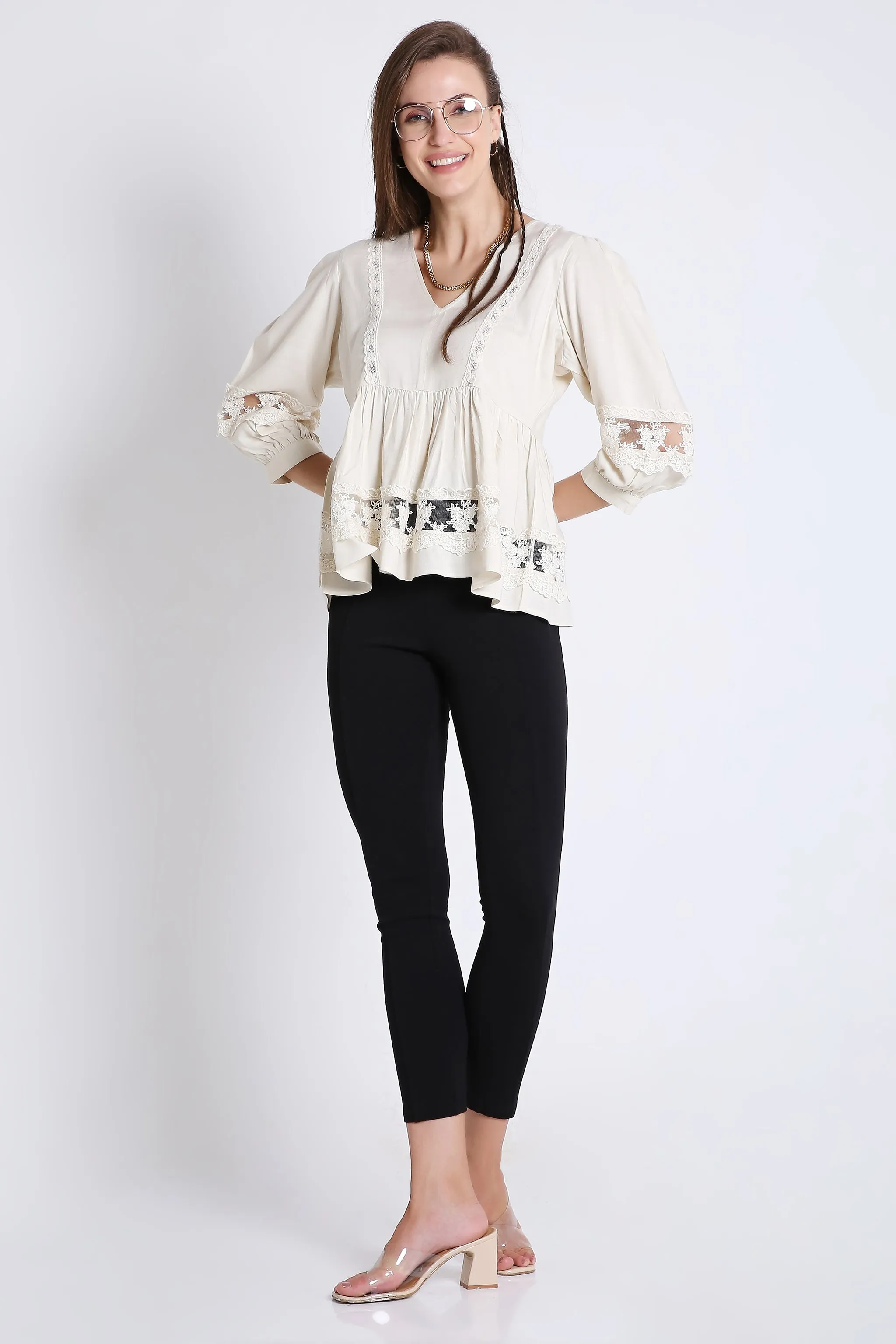 Flared Top with Lace Details French Theory