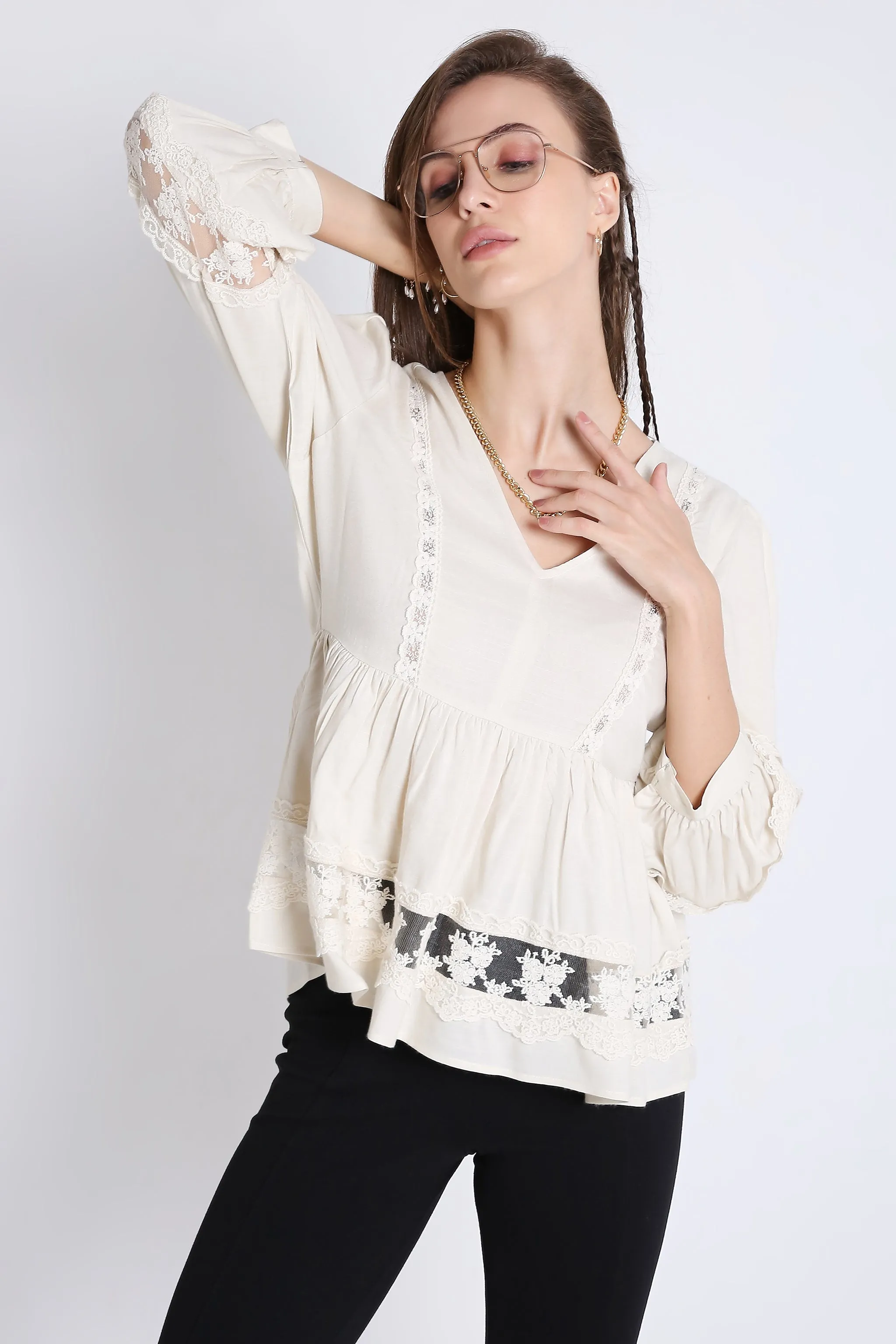 Flared Top with Lace Details French Theory