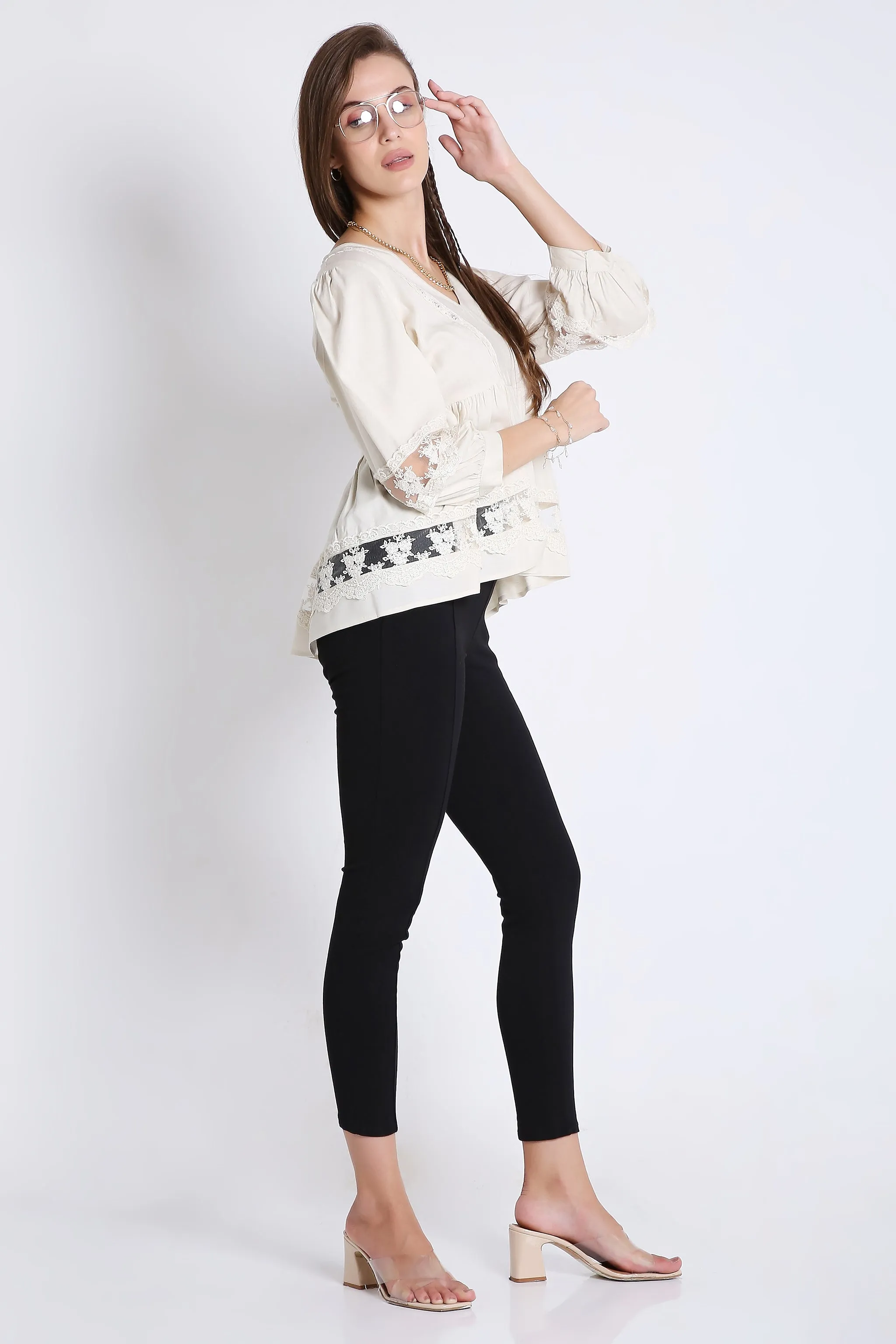 Flared Top with Lace Details French Theory