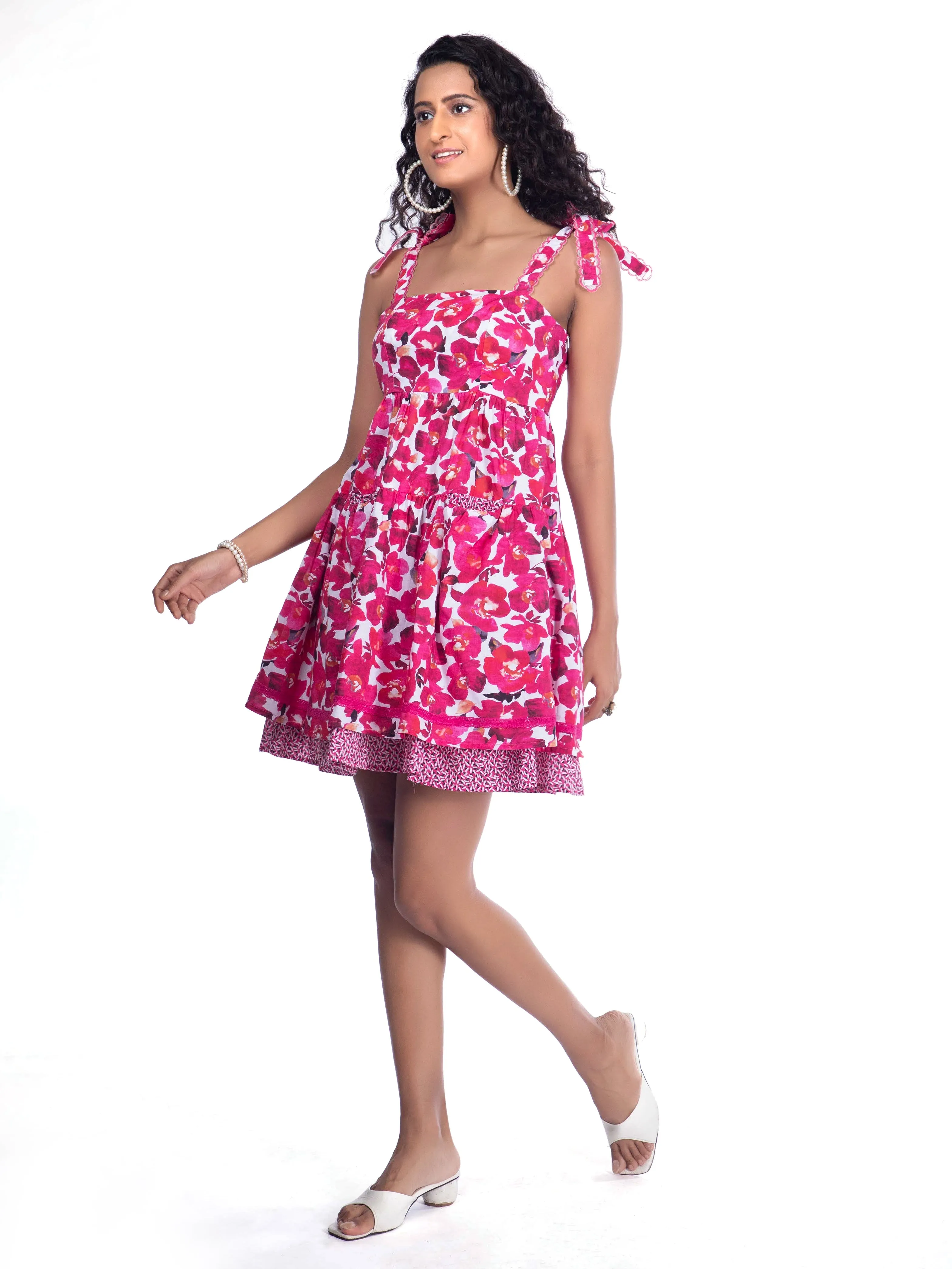Floral Embroidered Strap Pink Dress French Theory