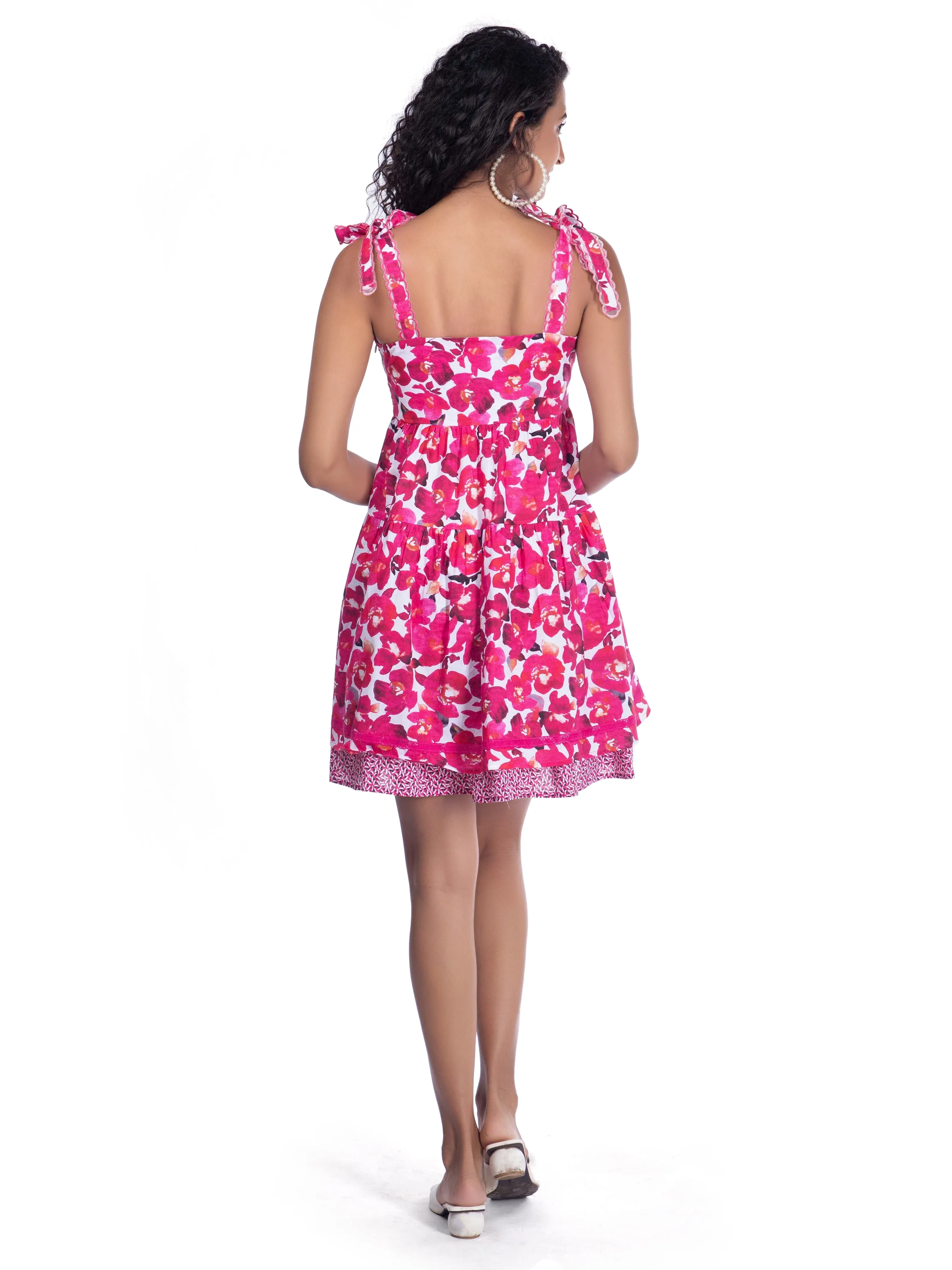 Floral Embroidered Strap Pink Dress French Theory