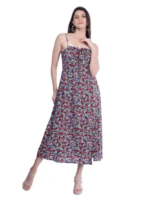 Floral Printed Black Midi Dress French Theory
