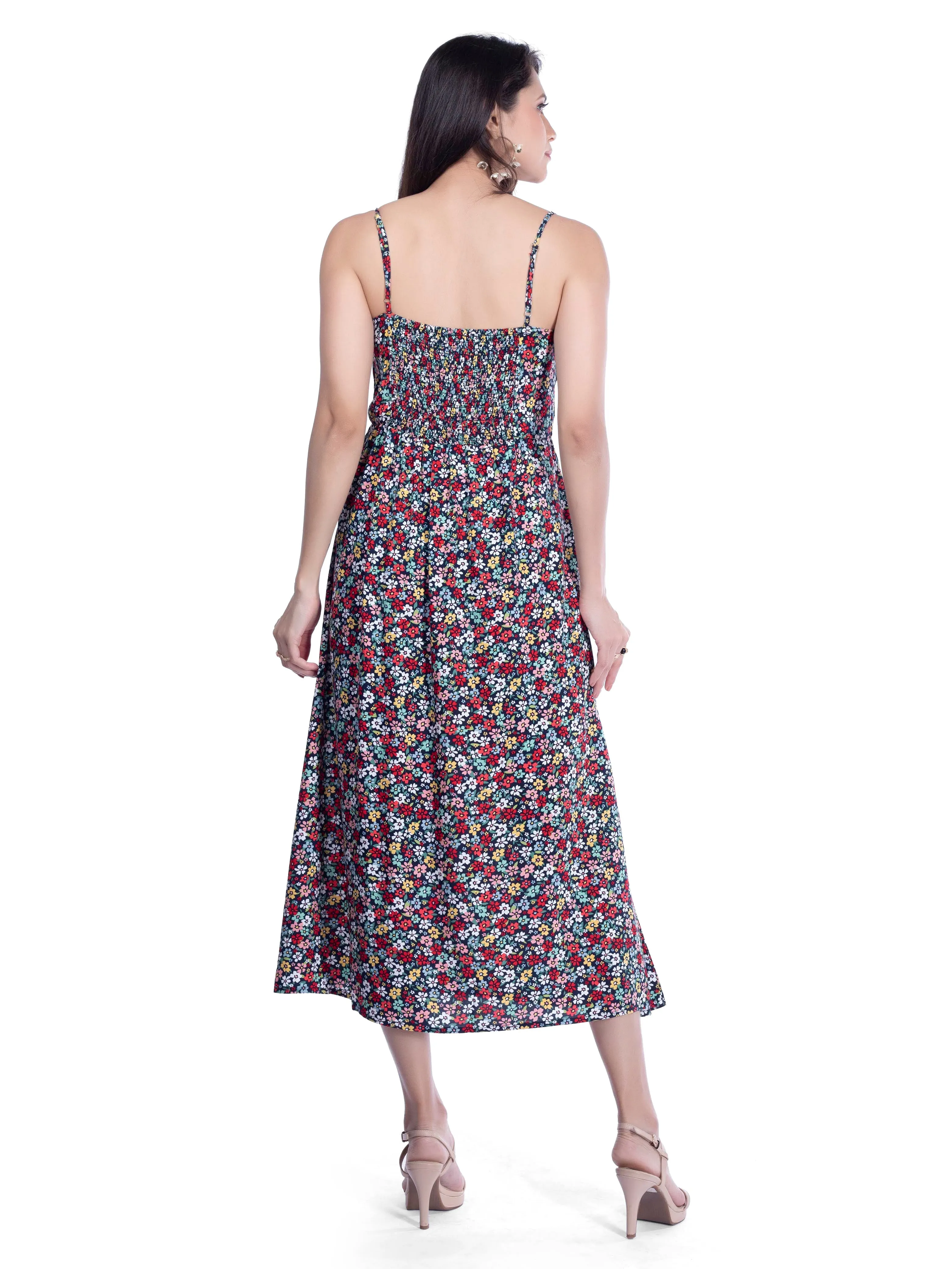 Floral Printed Black Midi Dress French Theory