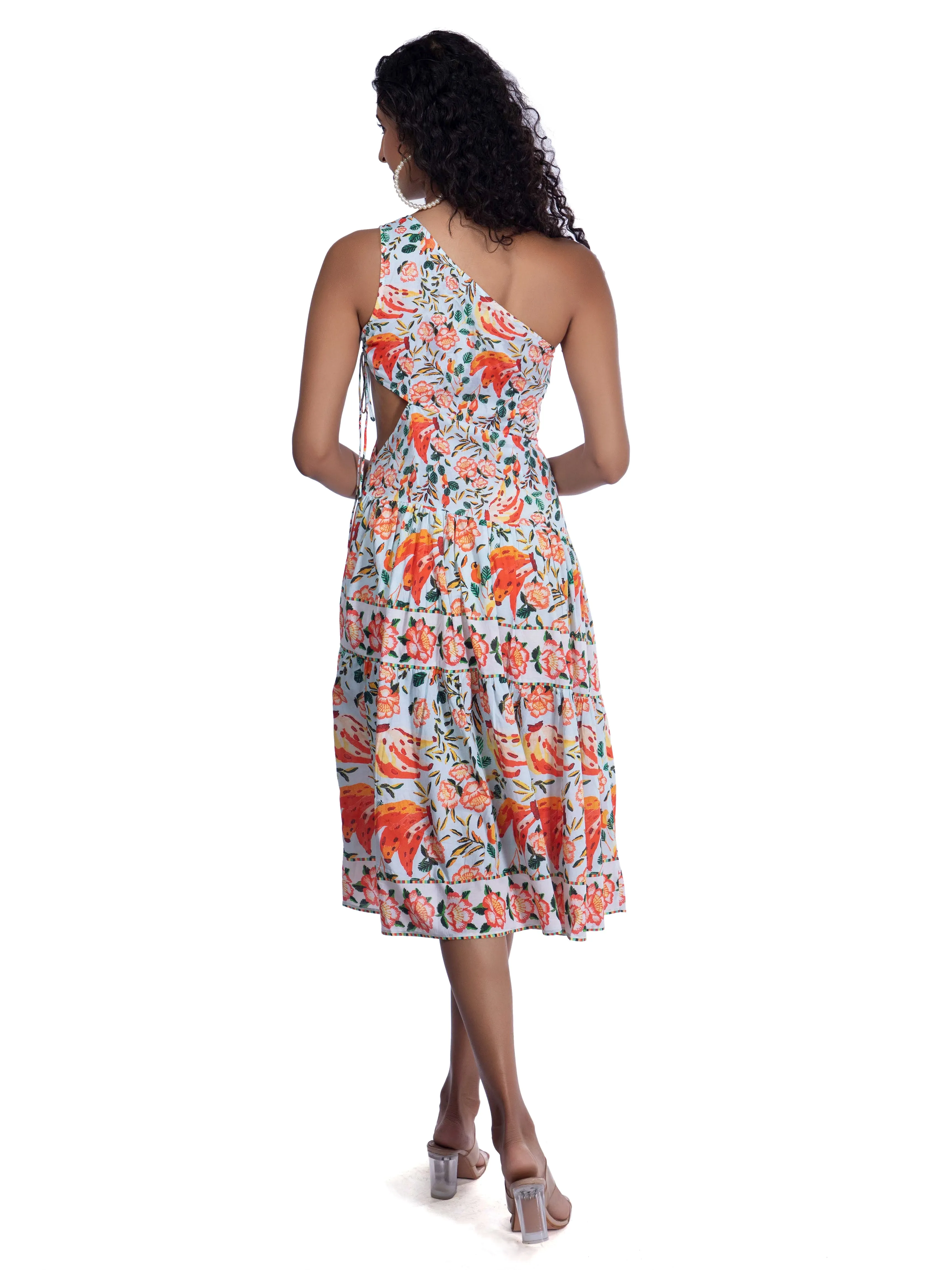 Floral Printed One Shoulder Dress French Theory
