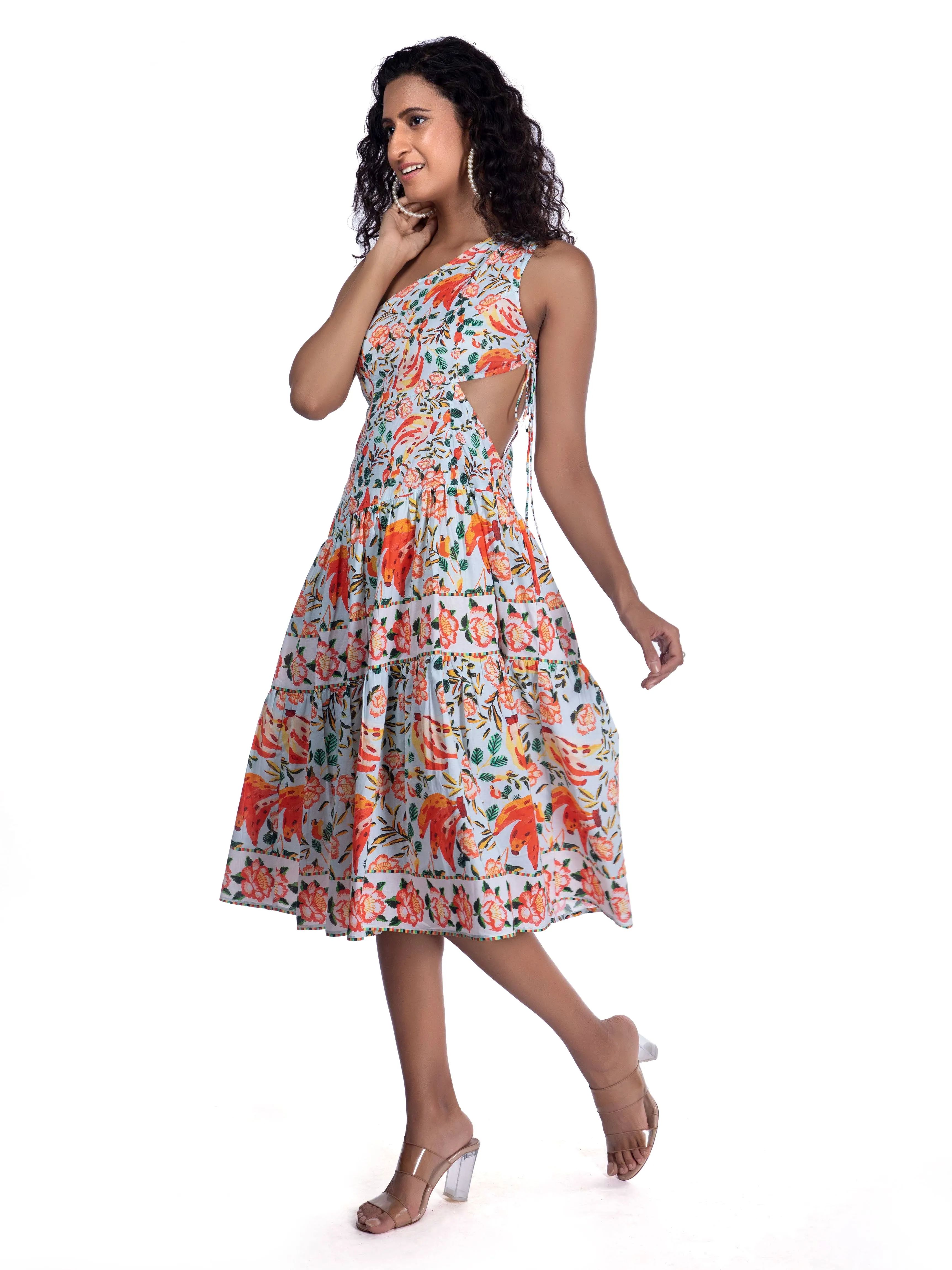 Floral Printed One Shoulder Dress French Theory