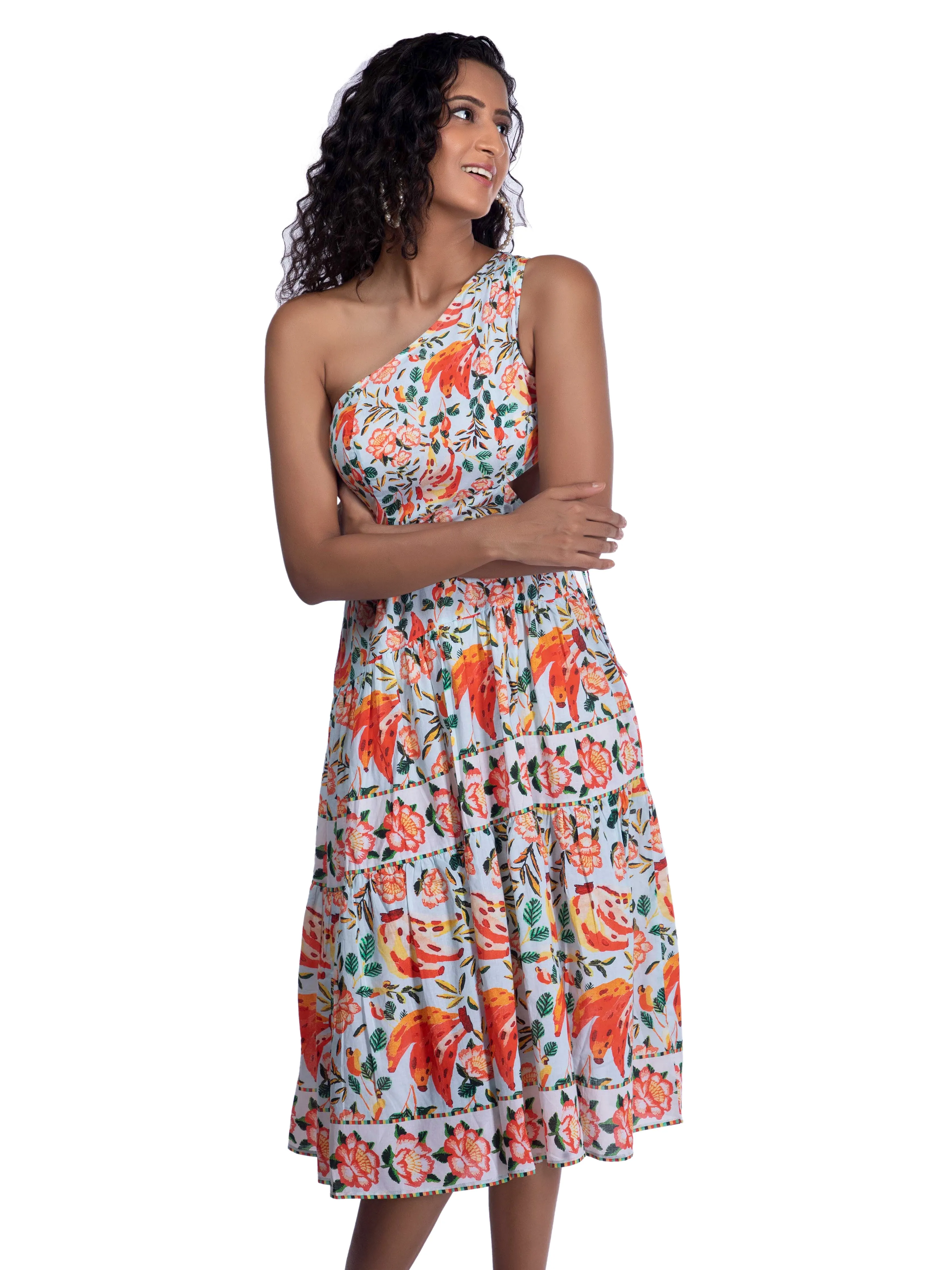 Floral Printed One Shoulder Dress French Theory