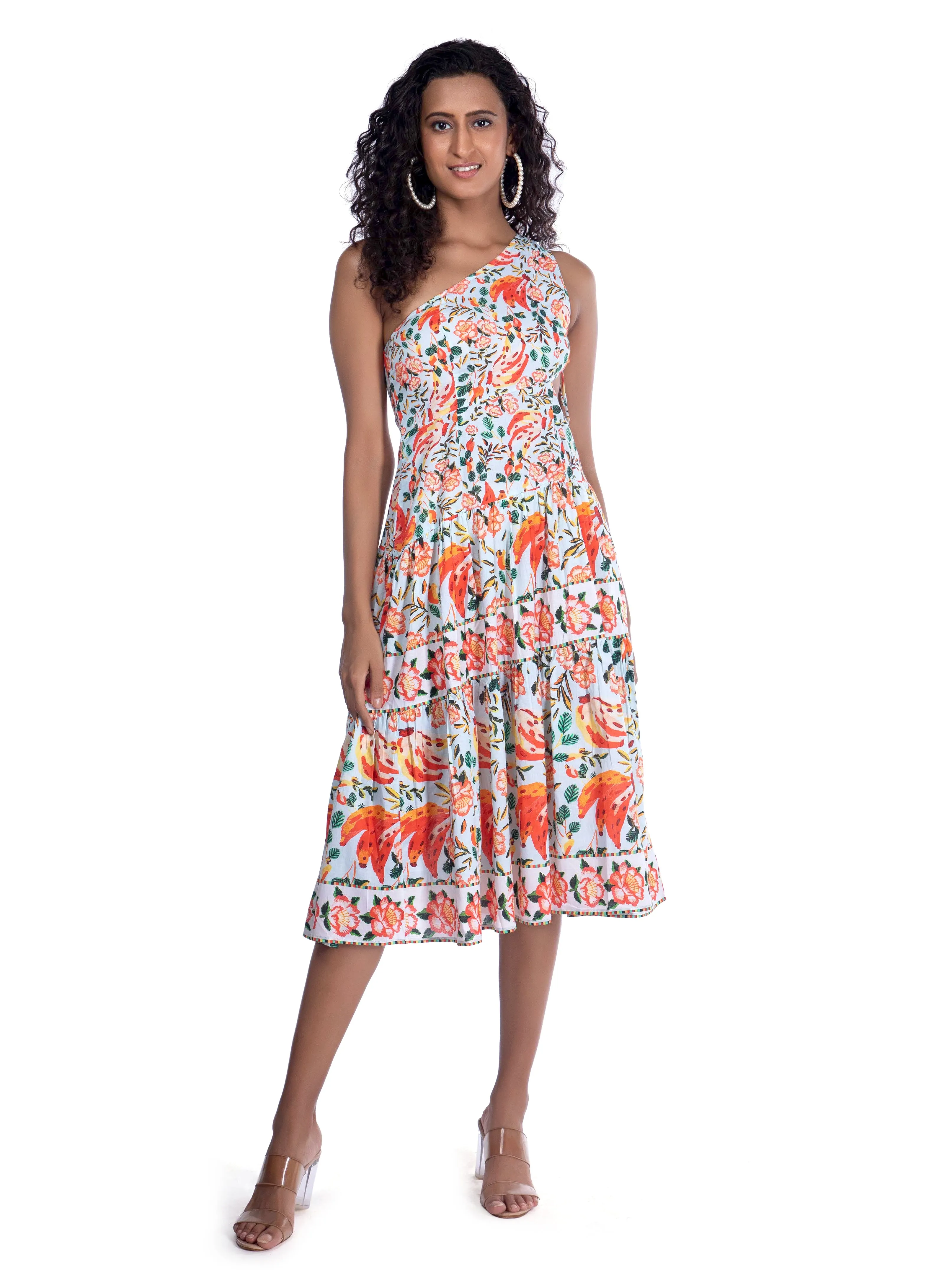 Floral Printed One Shoulder Dress French Theory