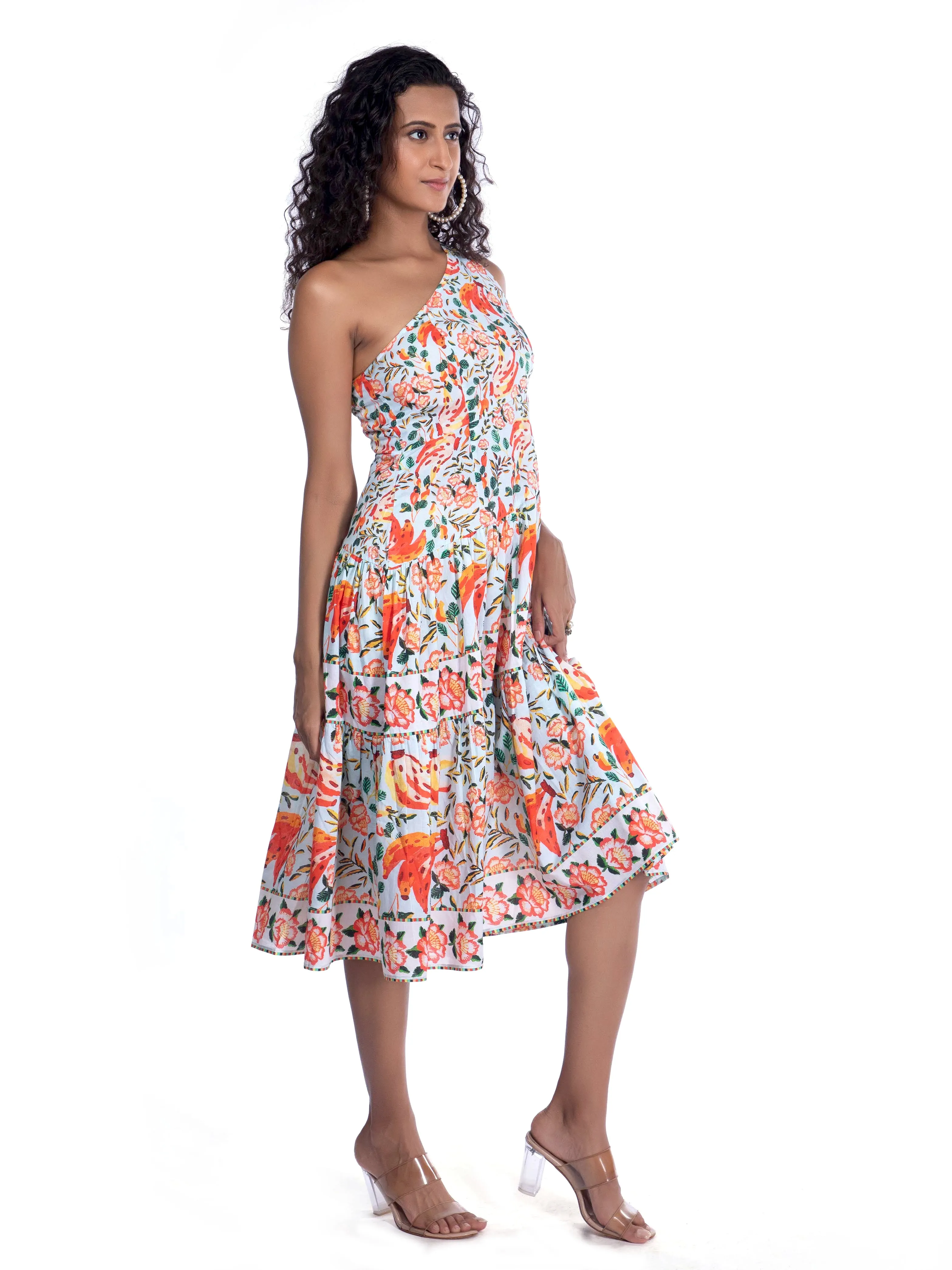 Floral Printed One Shoulder Dress French Theory