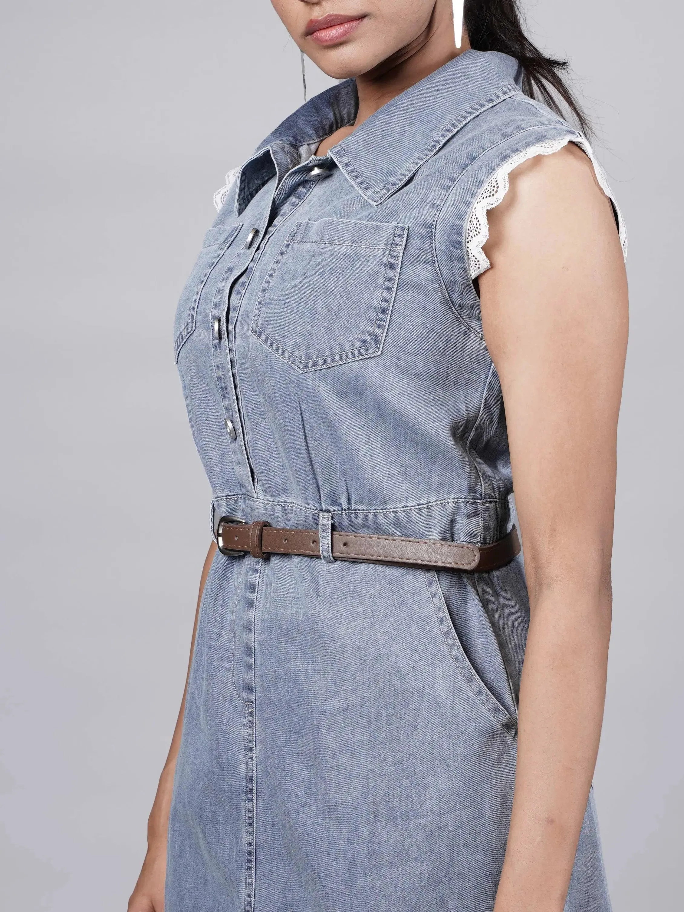 Gen Z Urban Dark Blue Denim Dress French Theory