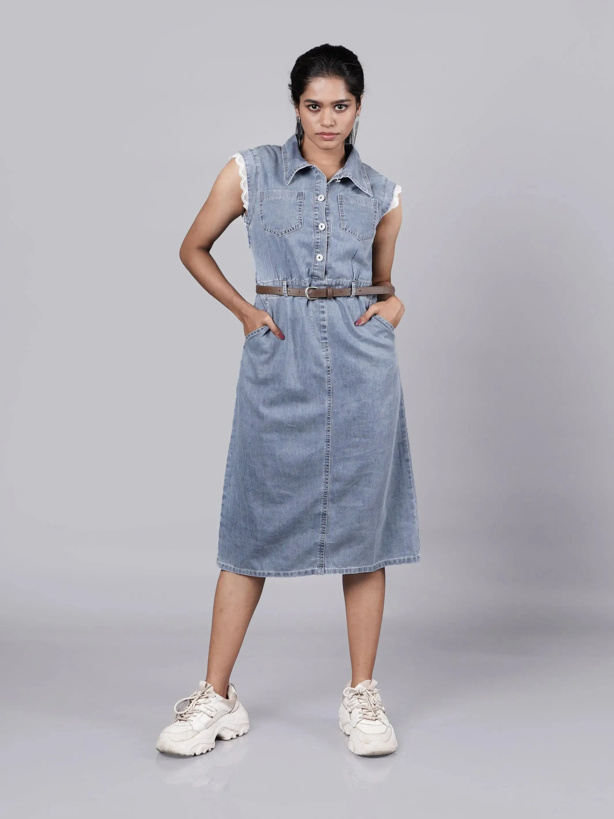 Gen Z Urban Dark Blue Denim Dress French Theory