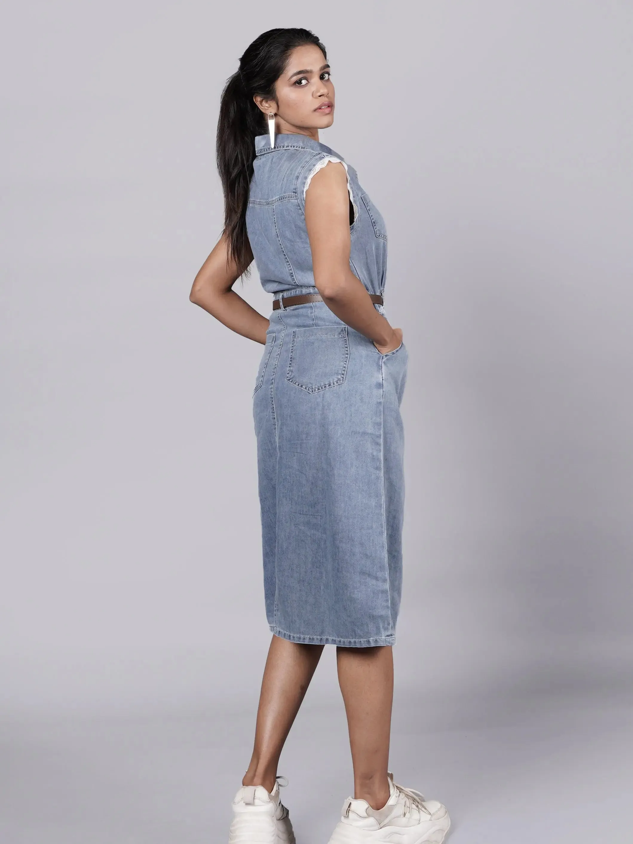 Gen Z Urban Dark Blue Denim Dress French Theory