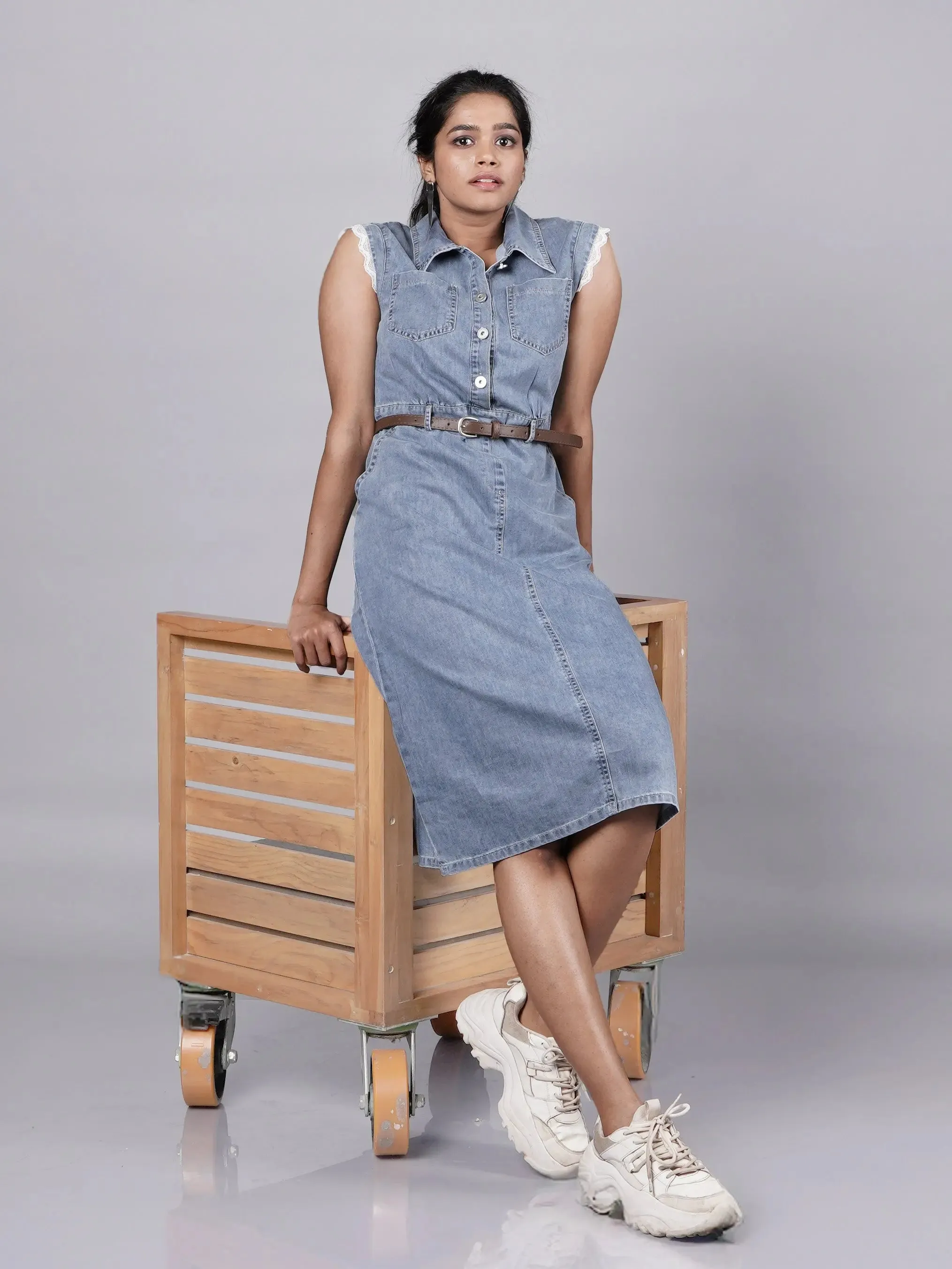 Gen Z Urban Dark Blue Denim Dress French Theory