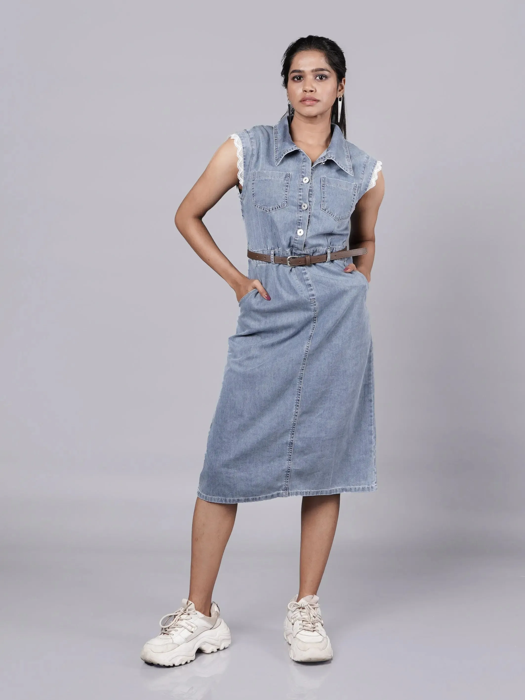 Gen Z Urban Dark Blue Denim Dress French Theory