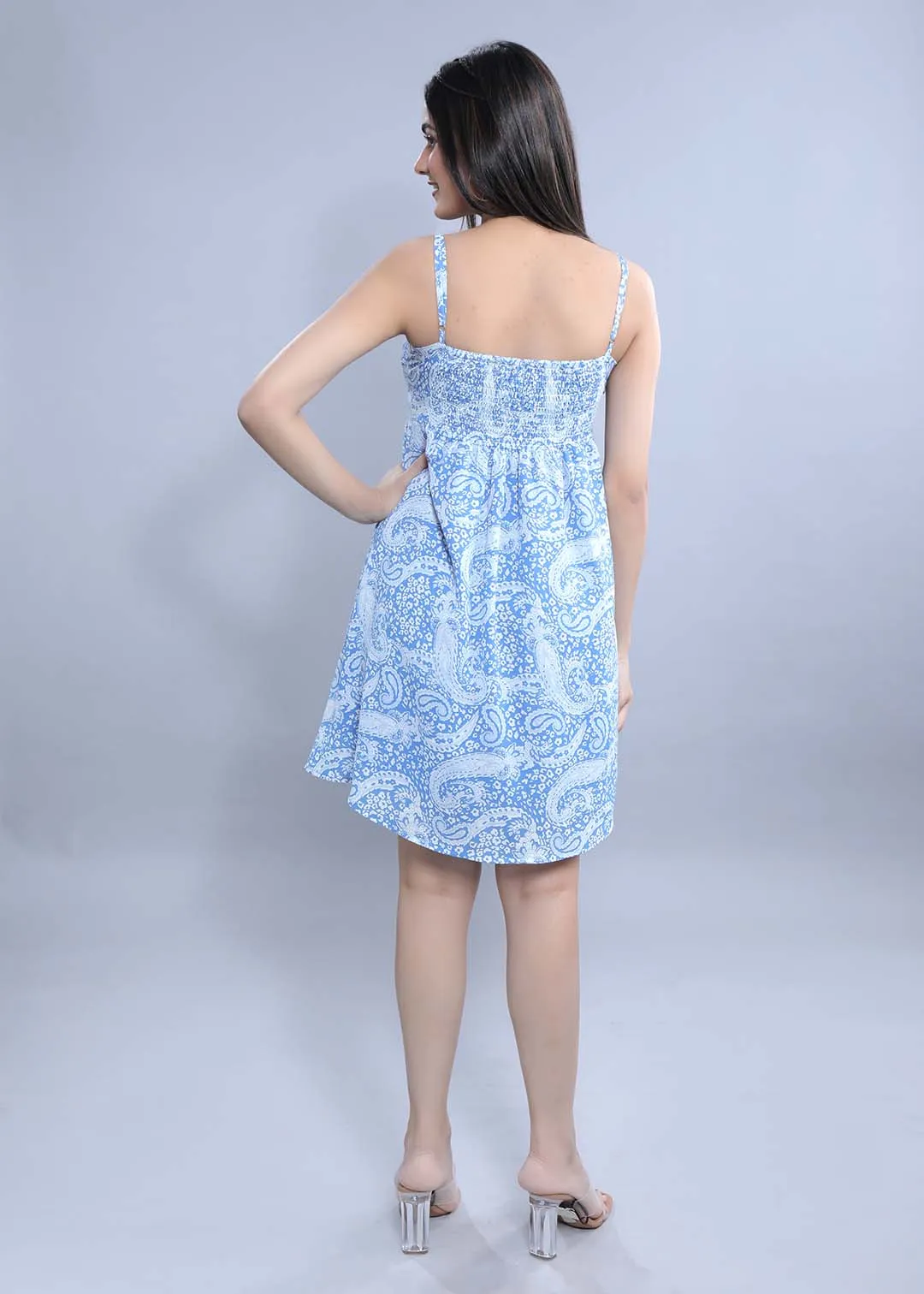 Georgette Fit & Flared Printed Short Dress French Theory