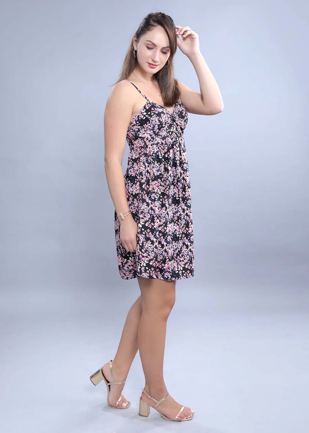 Georgette Fit & Flared Printed Short Dress French Theory