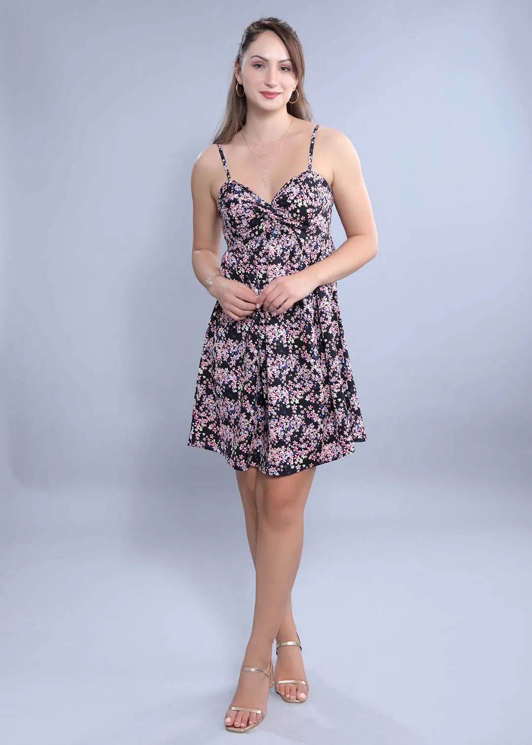 Georgette Fit & Flared Printed Short Dress French Theory