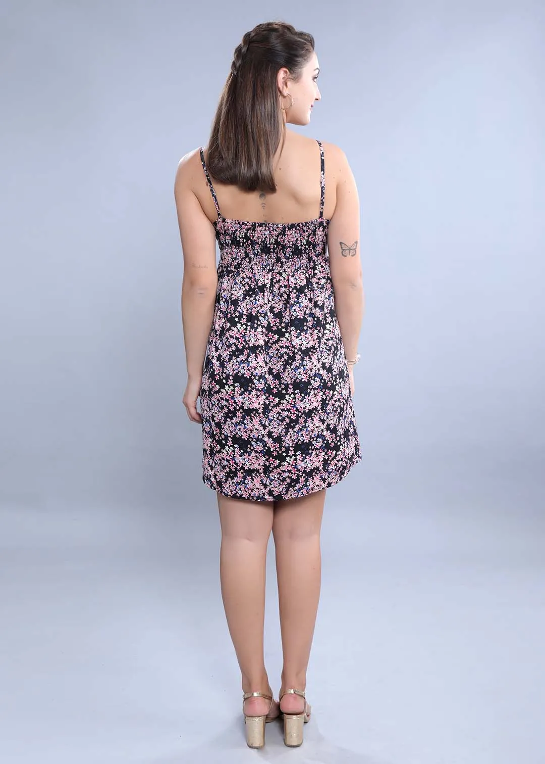 Georgette Fit & Flared Printed Short Dress French Theory