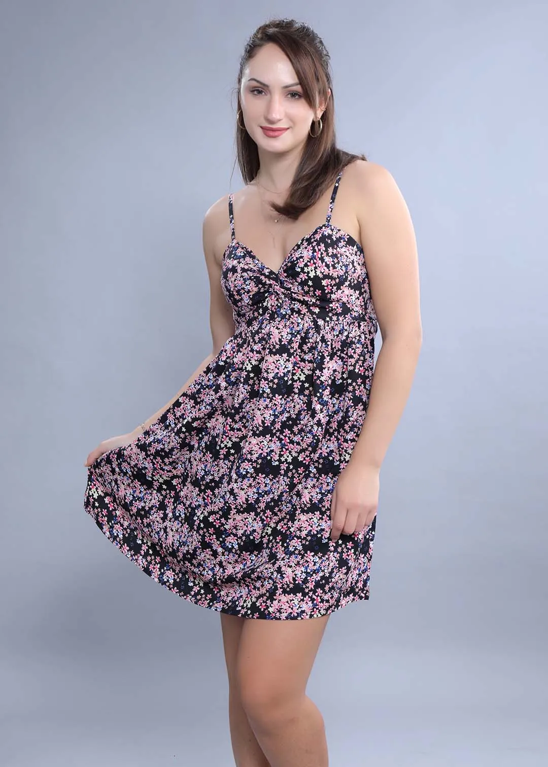 Georgette Fit & Flared Printed Short Dress French Theory