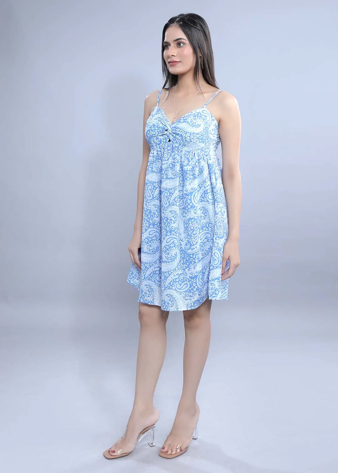 Georgette Fit & Flared Printed Short Dress French Theory