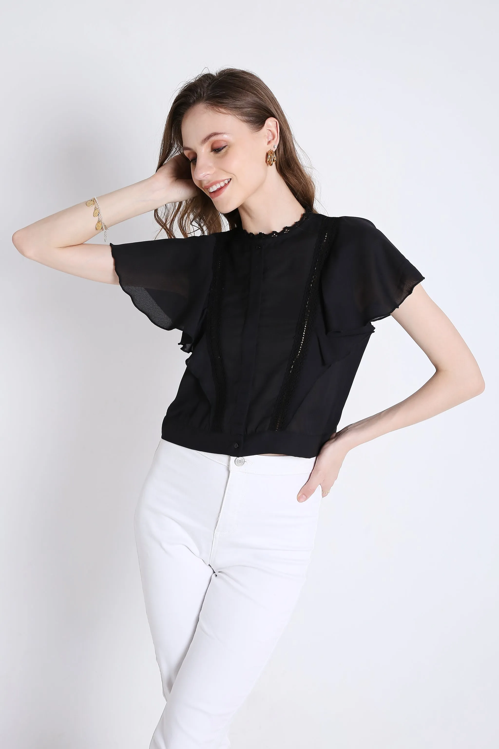 Georgette Short Top with Lace Detailing French Theory