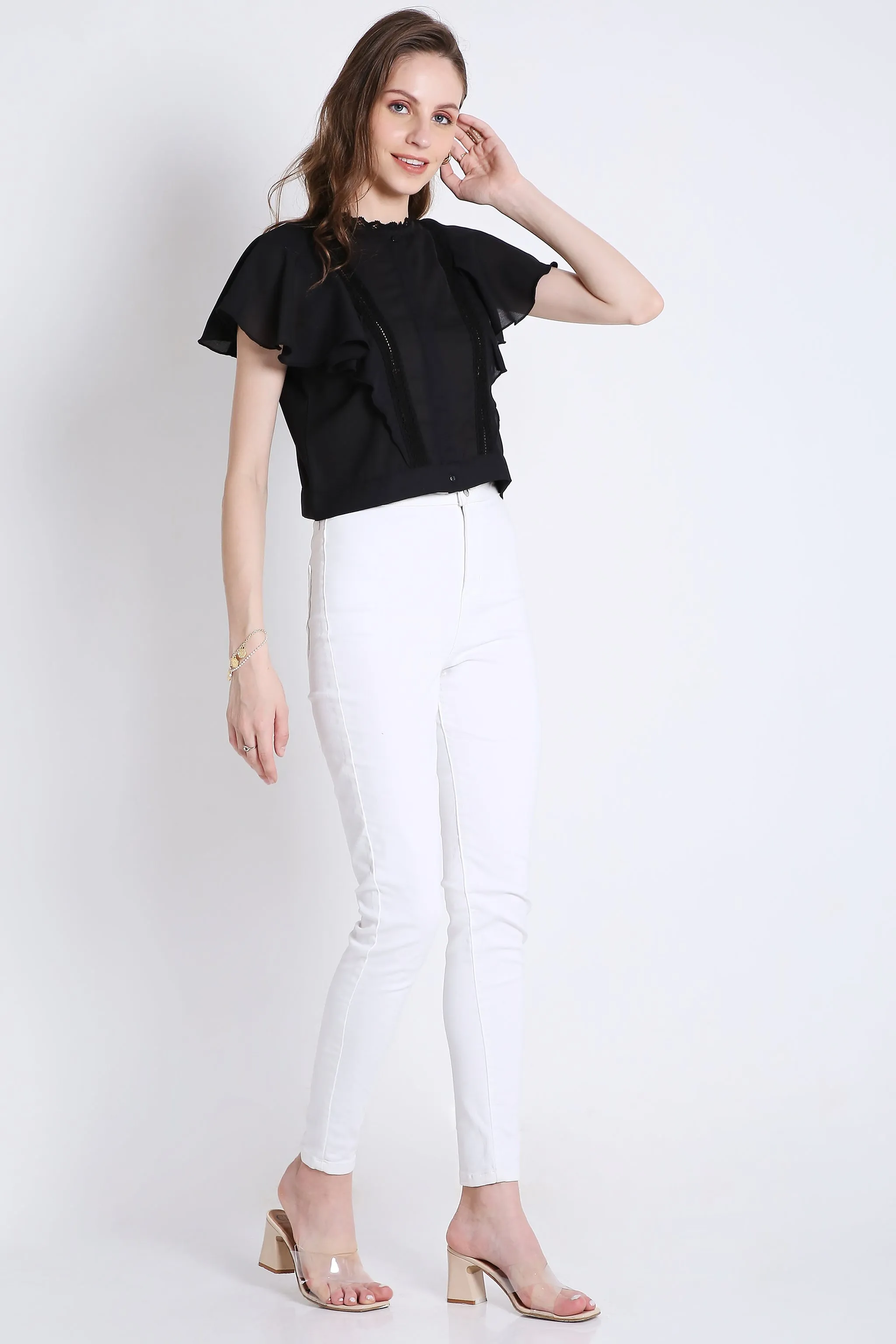 Georgette Short Top with Lace Detailing French Theory