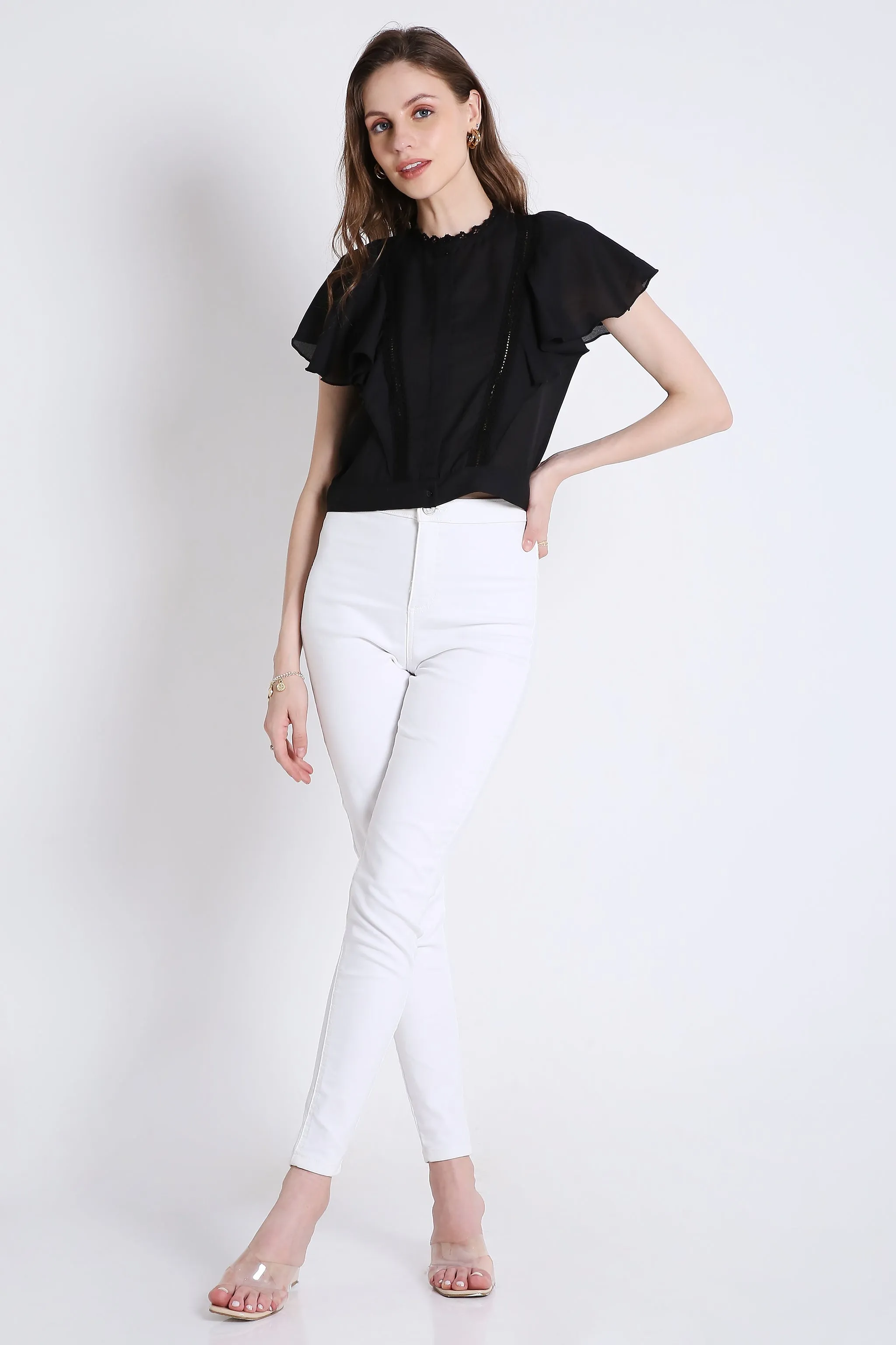 Georgette Short Top with Lace Detailing French Theory