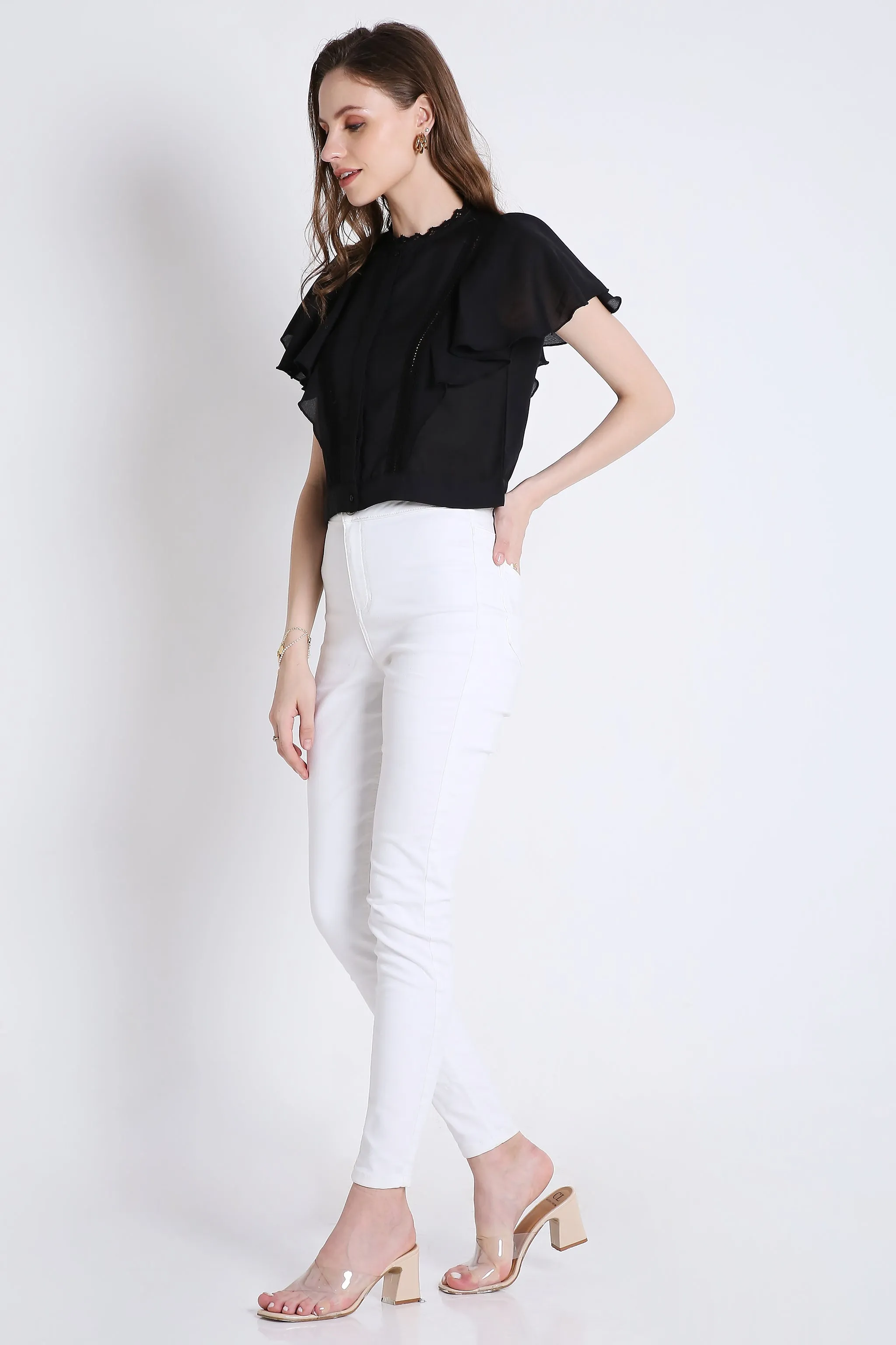 Georgette Short Top with Lace Detailing French Theory