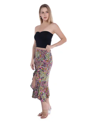 Green Floral Ruffled Summer Skirt French Theory