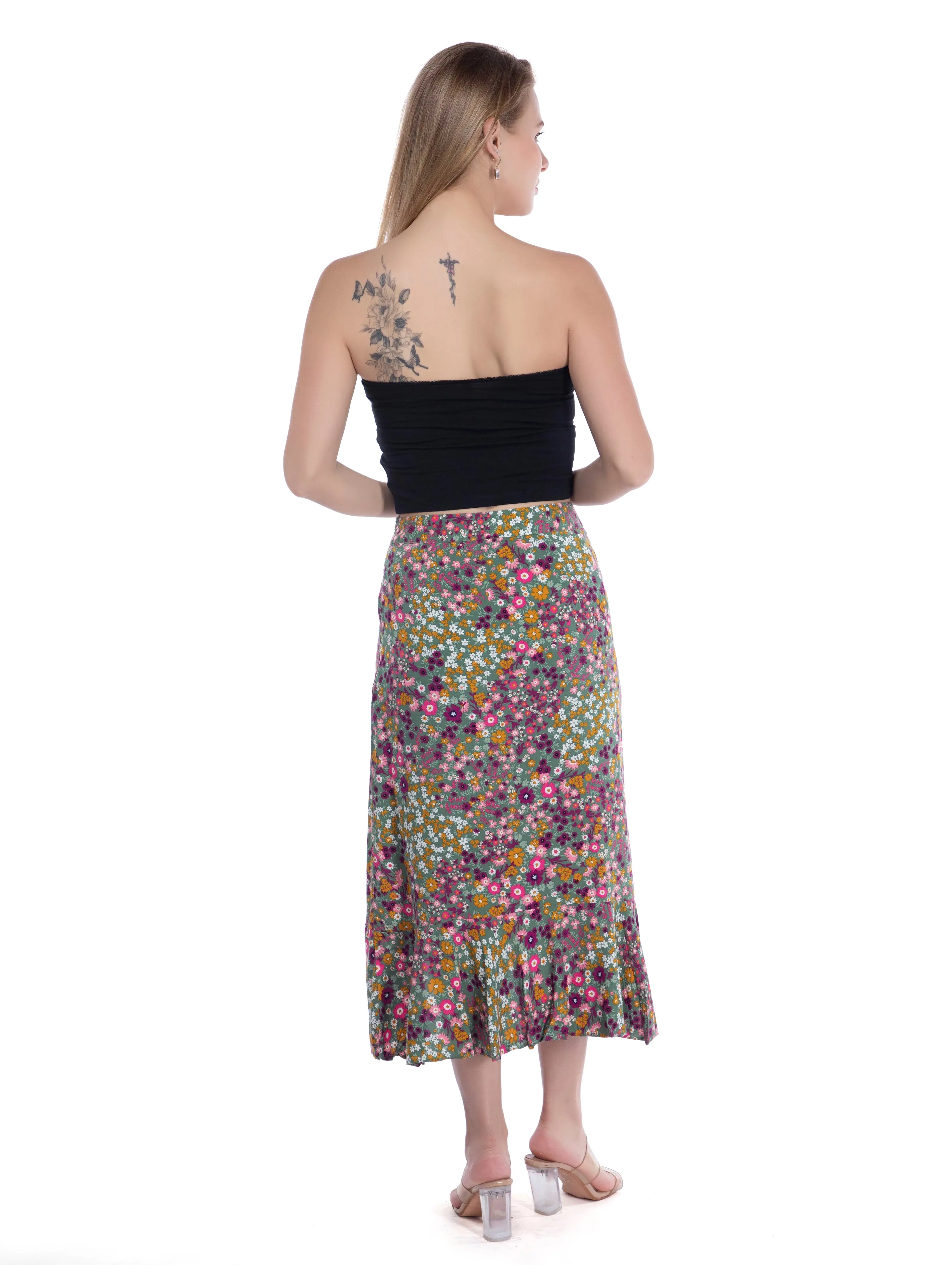Green Floral Ruffled Summer Skirt French Theory
