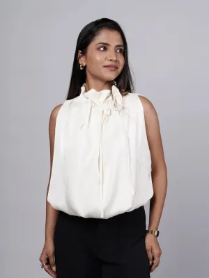 Halter Neck Beige Satin Top French Theory